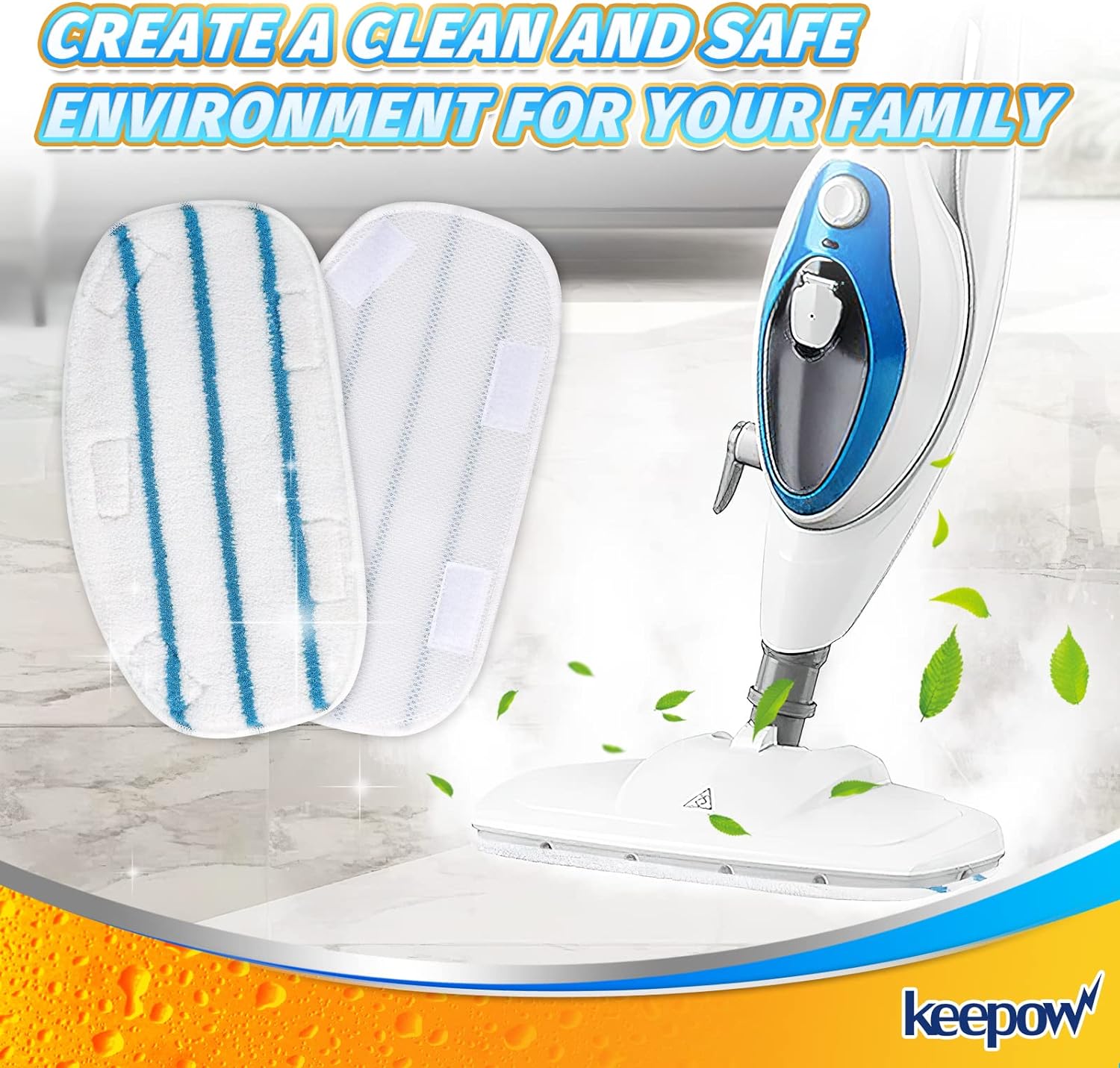 KEEPOW 5001M 11.8*6.29 Inches Microfiber Pads for Steam Mop 8 Pcs