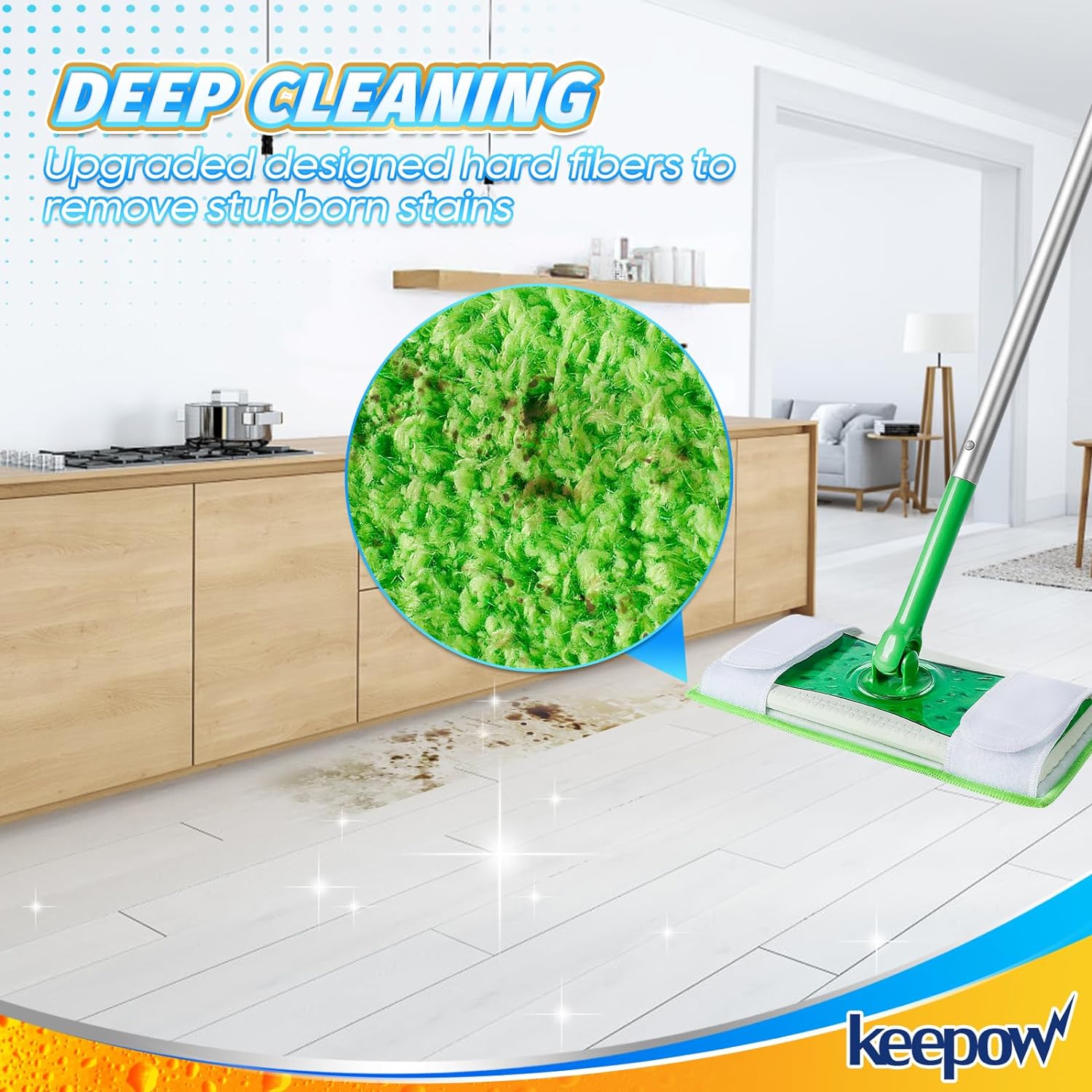 KEEPOW 5701M Dry Sweeping Cloths for Swiffer Sweeper, Reusable Microfiber Mop Pads Refills 2-Pack