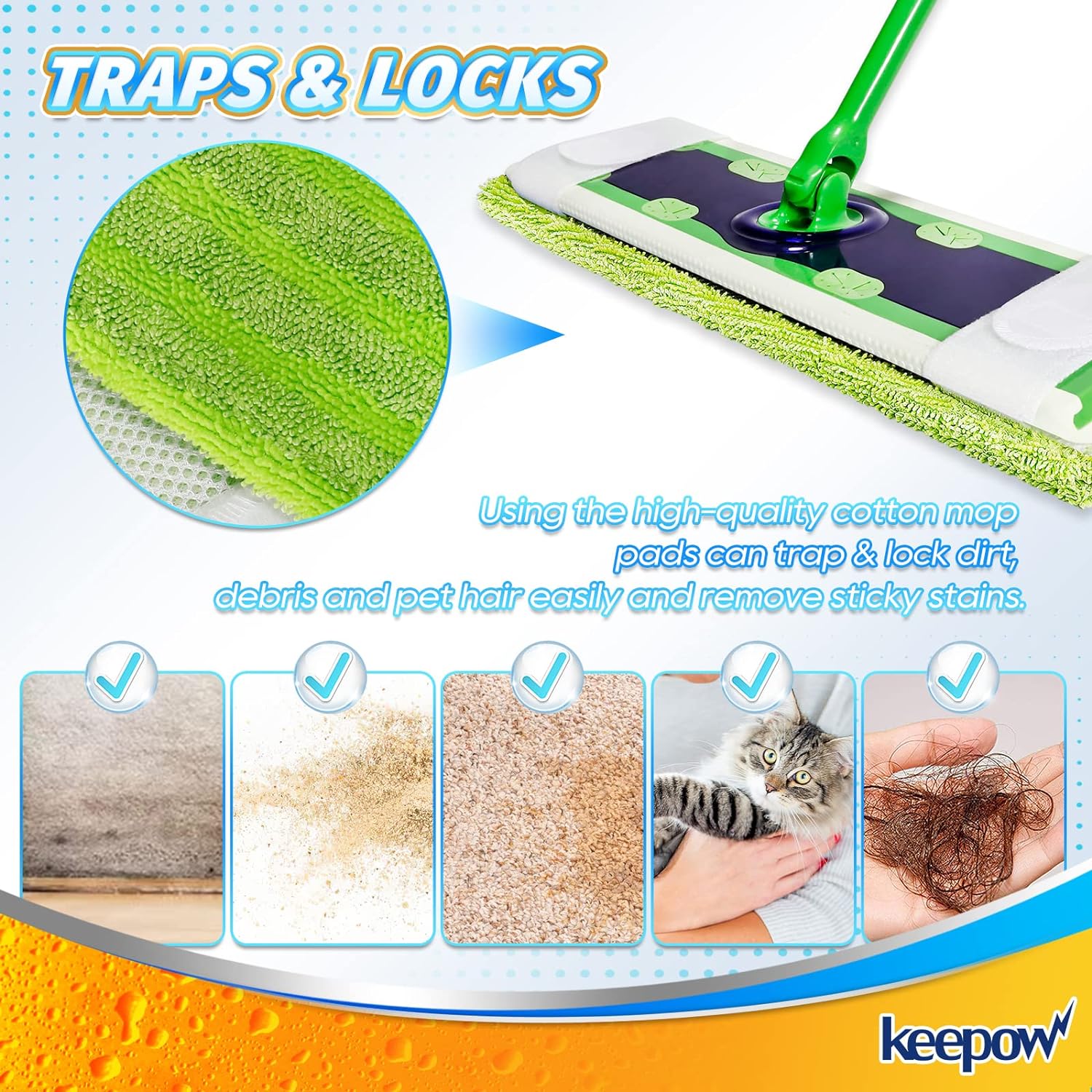 KEEPOW 5702M Reusable Swiffer XL Dry Sweeping Cloths - Compatible with Swiffer XL Mop, 6-Pack