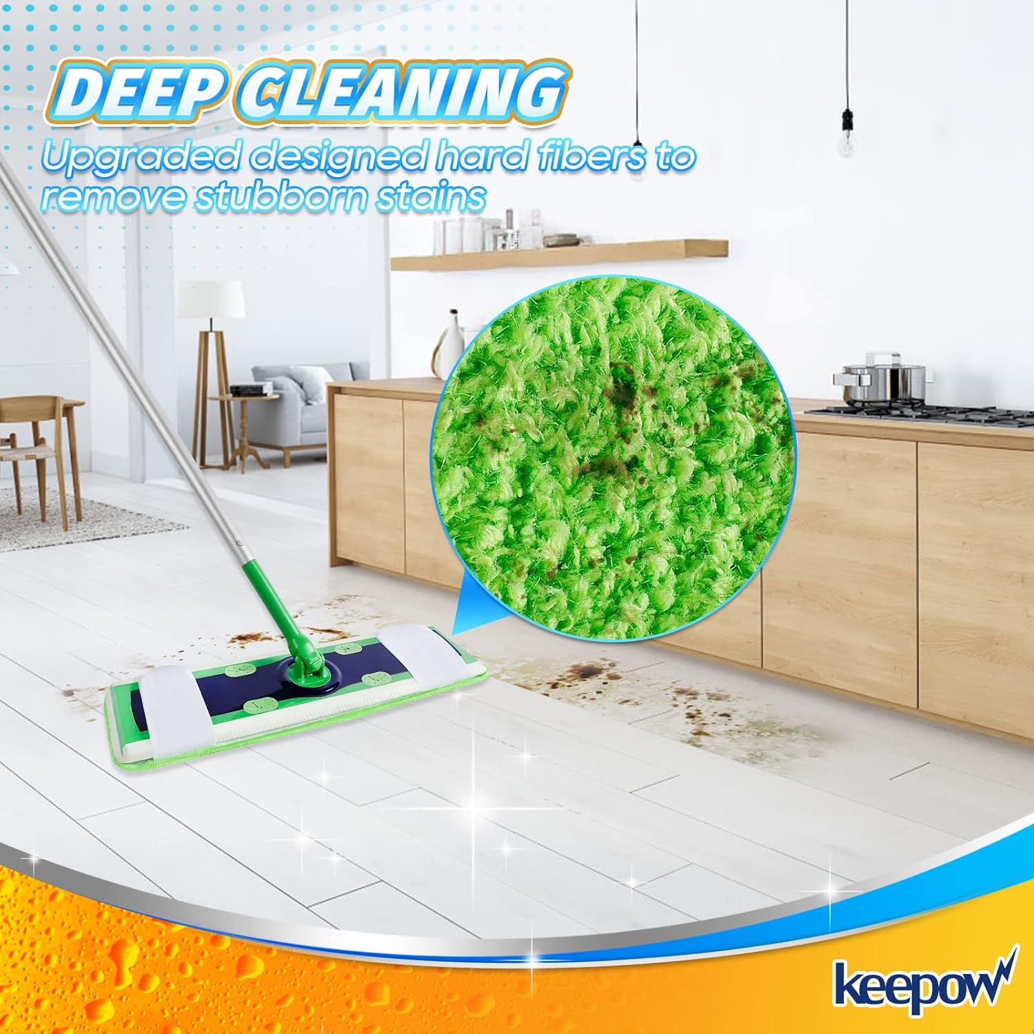 KEEPOW 5702M Microfiber Pads for All 17*5 Inches Flat Mop 4 Pcs