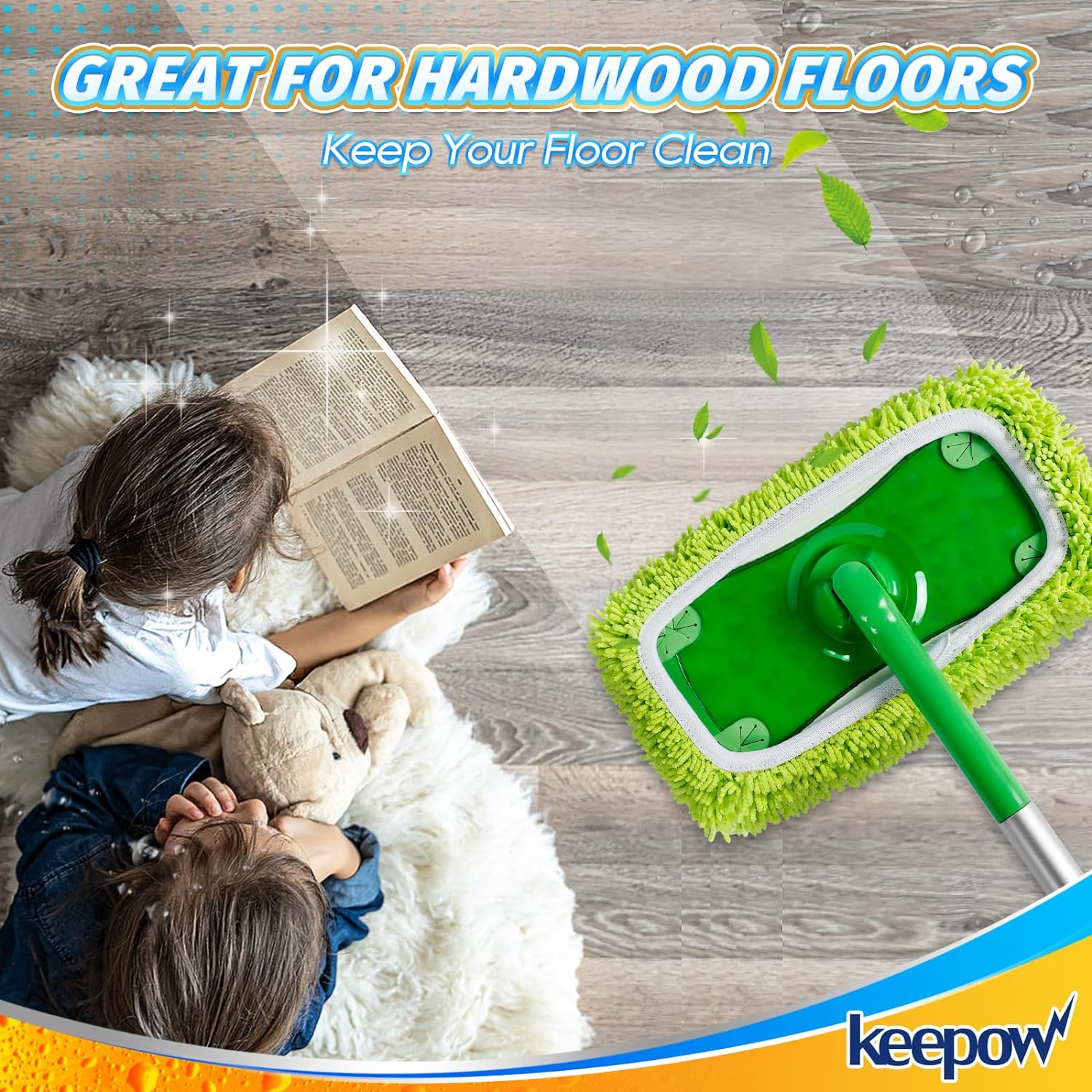 KEEPOW 5701M Reusable Microfiber Mop Pads Compatible with Swiffer Sweeper Mop 8 Pack