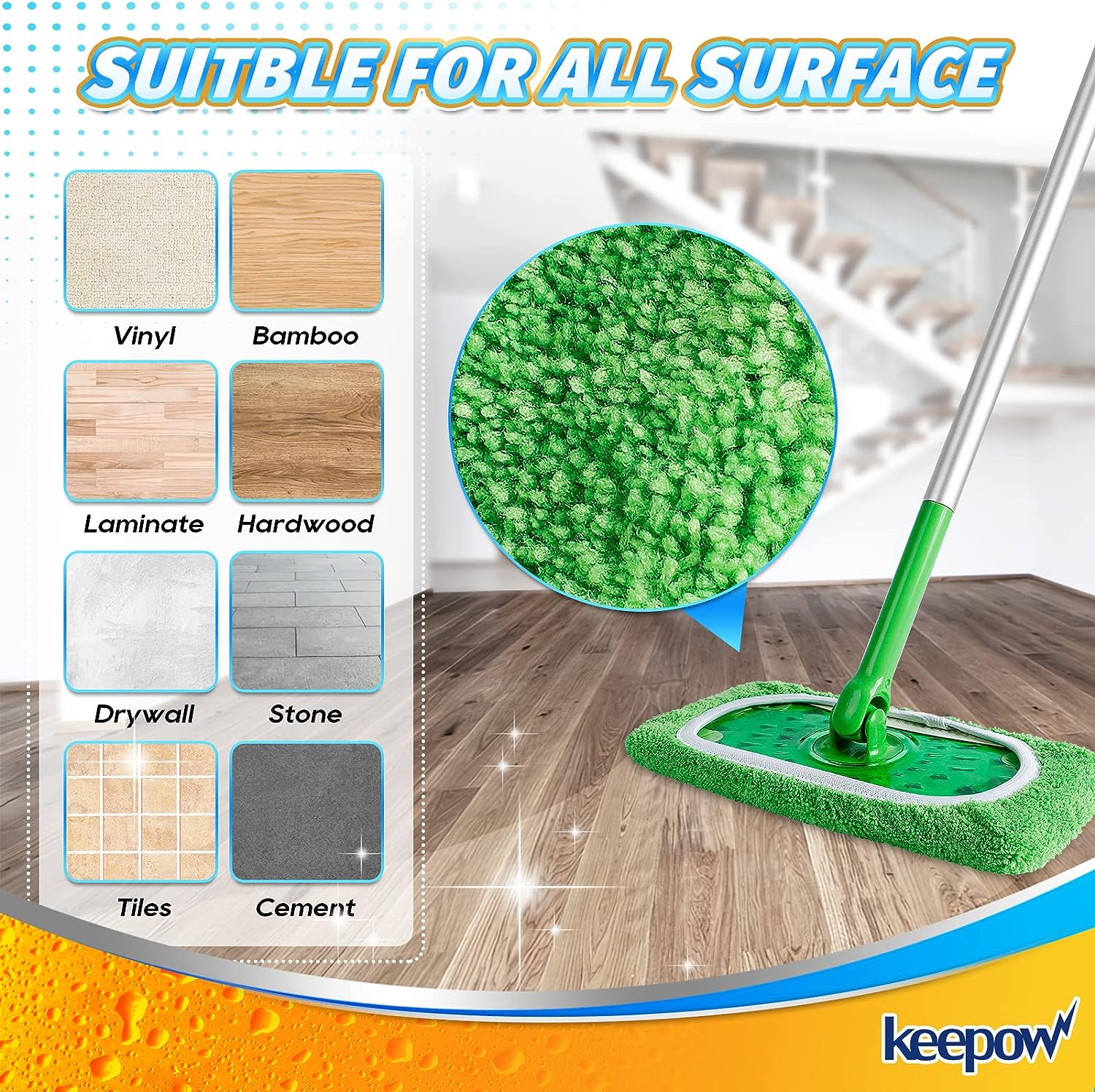 KEEPOW 5701M Green Cotton Pads for All 10-12 Inches Flat Mop 4 Pcs