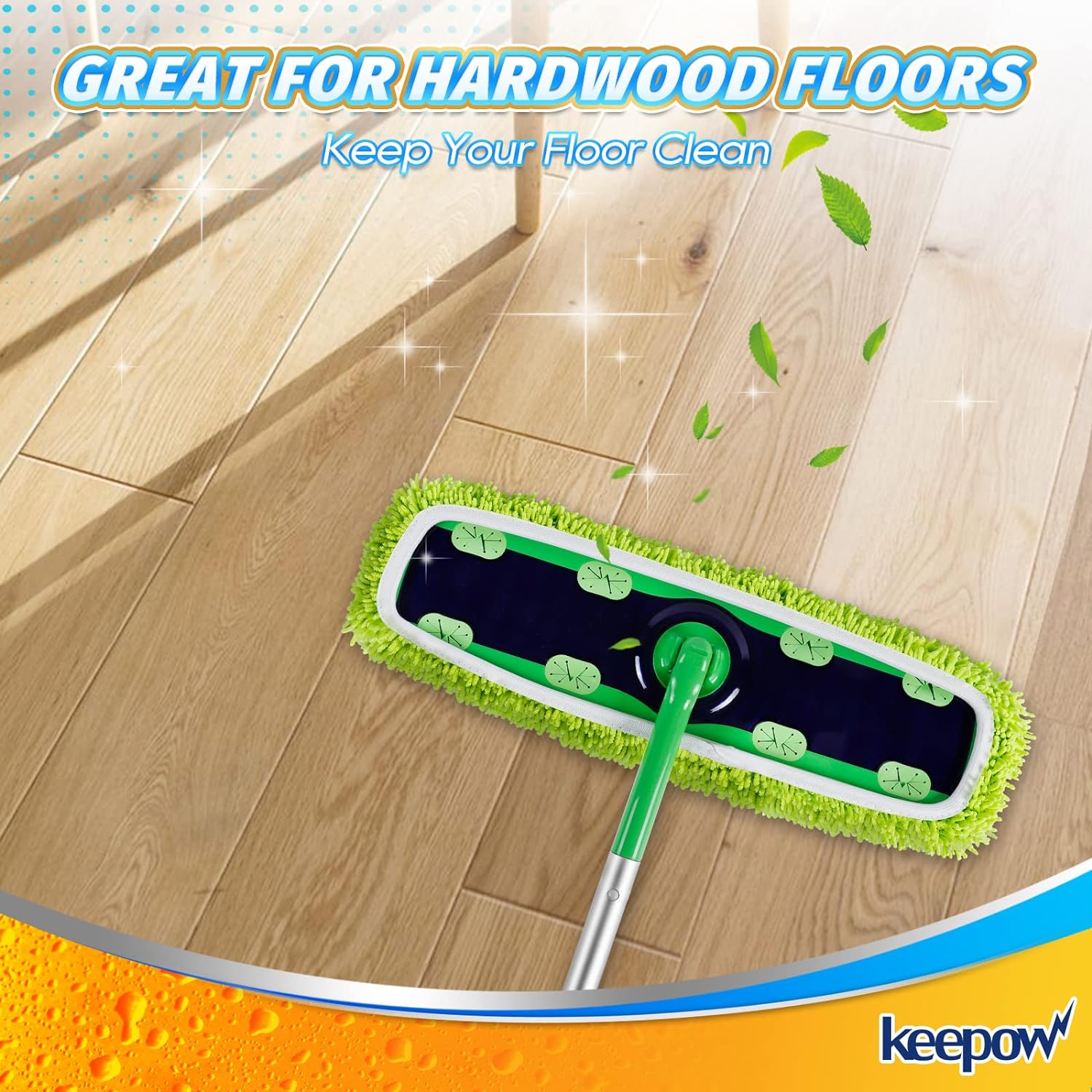 KEEPOW 5702M Reusable XL Wet Pads Refills for Swiffer XL Mop Sweeper, X-Large Dry-Sweeping/Wet-Mopping Microfiber Cloths, 2 Pack