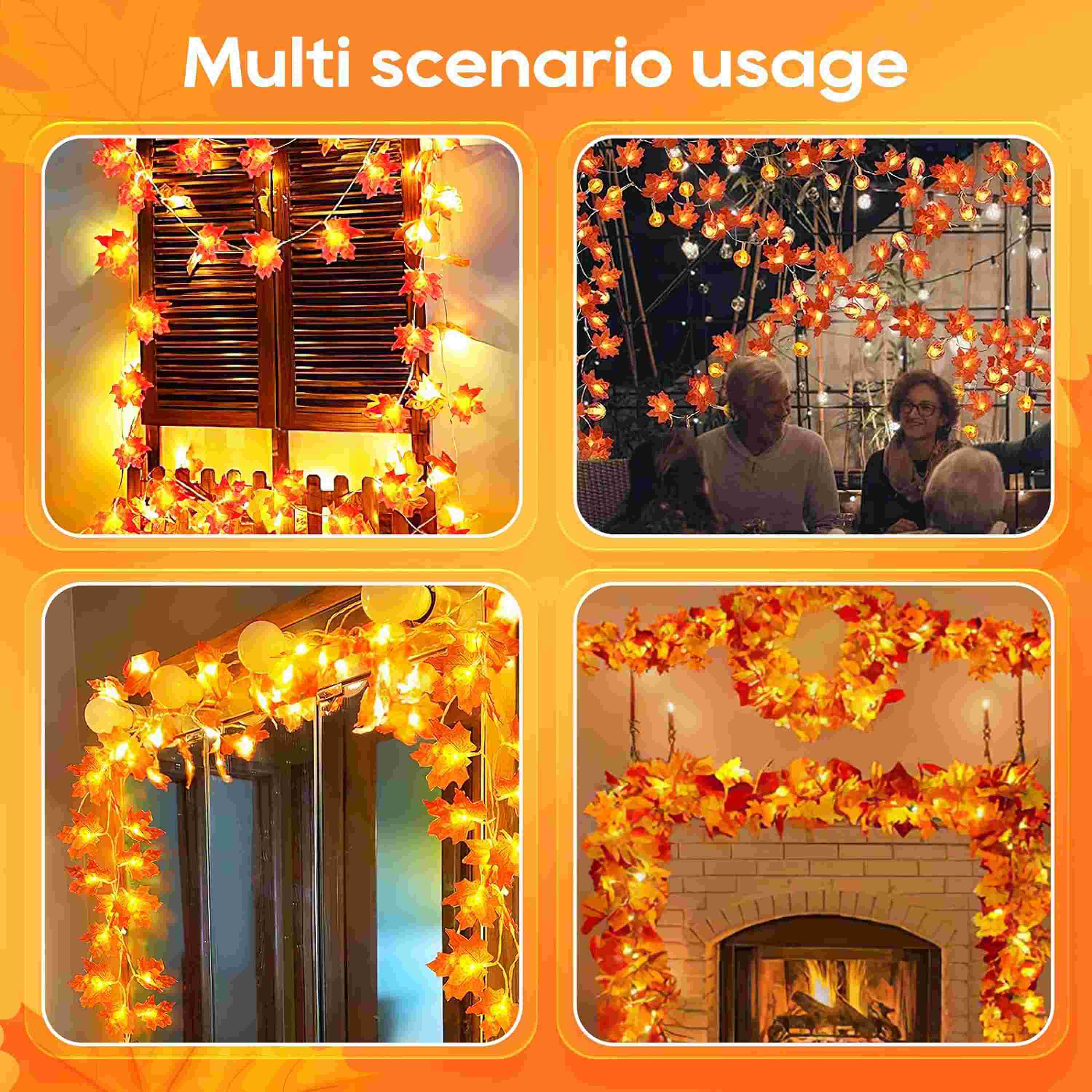 Thanksgiving String Lights 30FT 60LED Pumpkin Maple Leaf String Lights Battery Operated