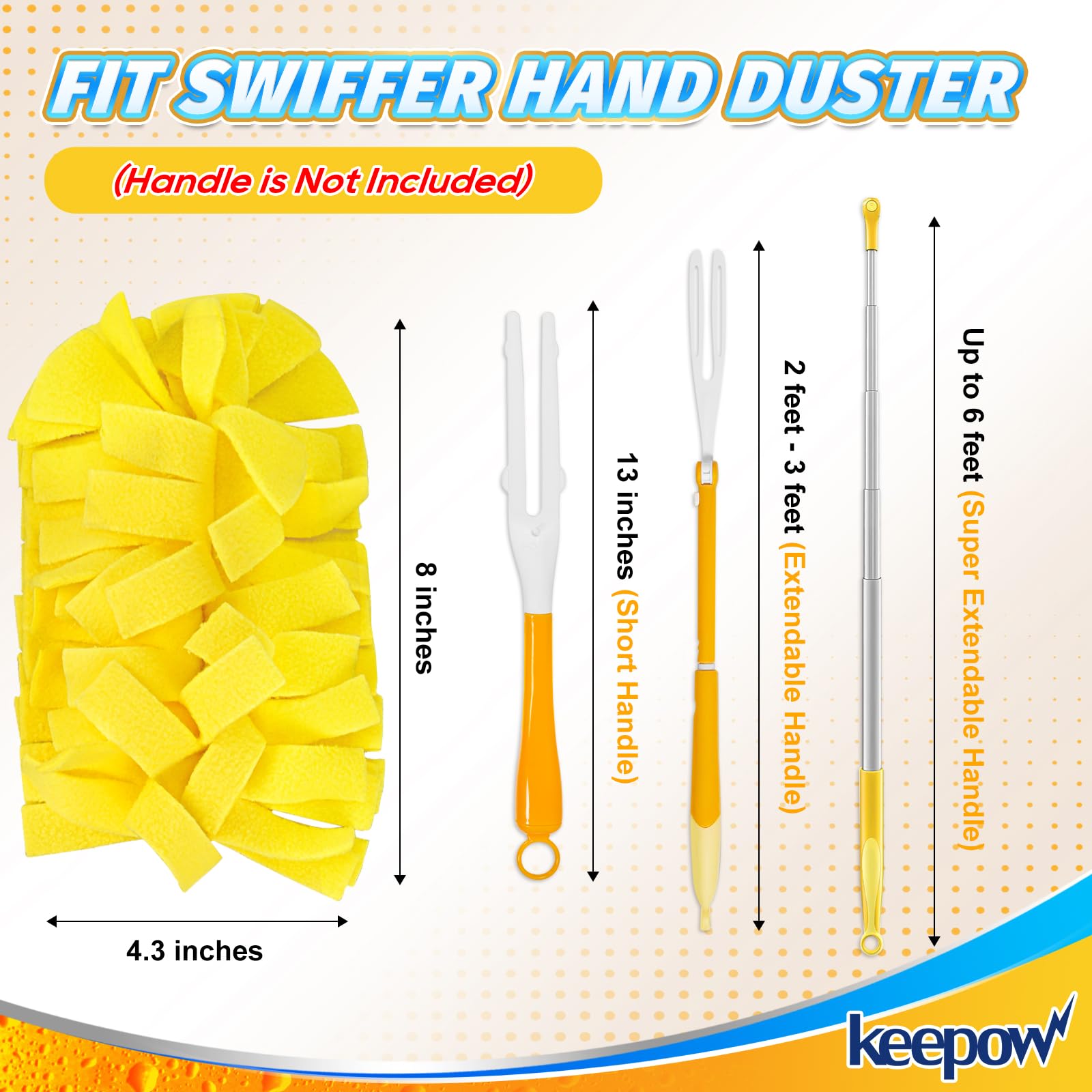 KEEPOW Reusable Duster 360 Degree Heavy Dust Refills With Washing Bag For Cleaning, 6 pack with handle