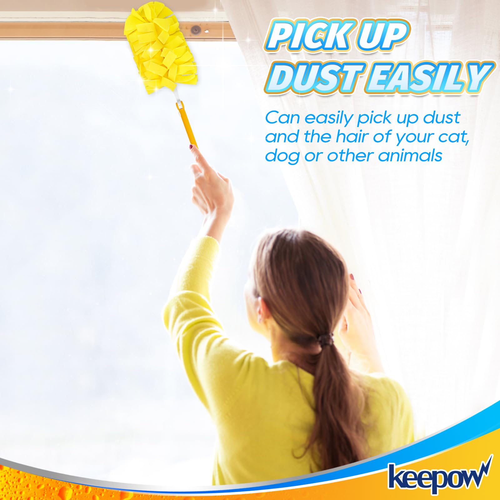 KEEPOW Reusable Duster 360 Degree Heavy Dust Refills With Washing Bag For Cleaning, 6 pack with handle