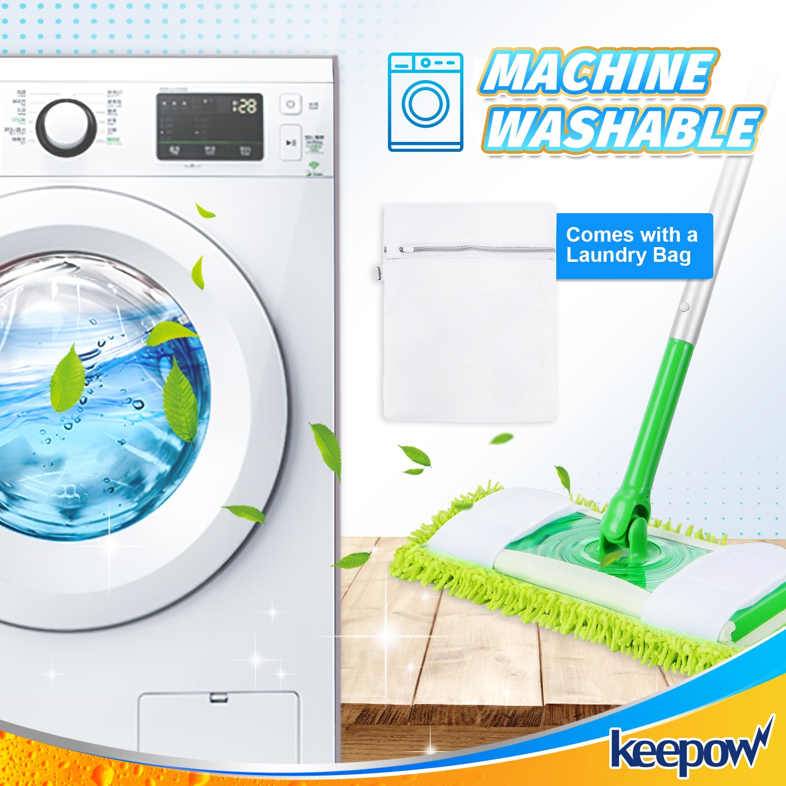 KEEPOW Reusable Microfiber Mop Pads Compatible with Swiffer Sweeper Mop, Washable Wet Mop Refills for Hardwood Floor Cleaning, 4 Pack (Mop is Not Included)