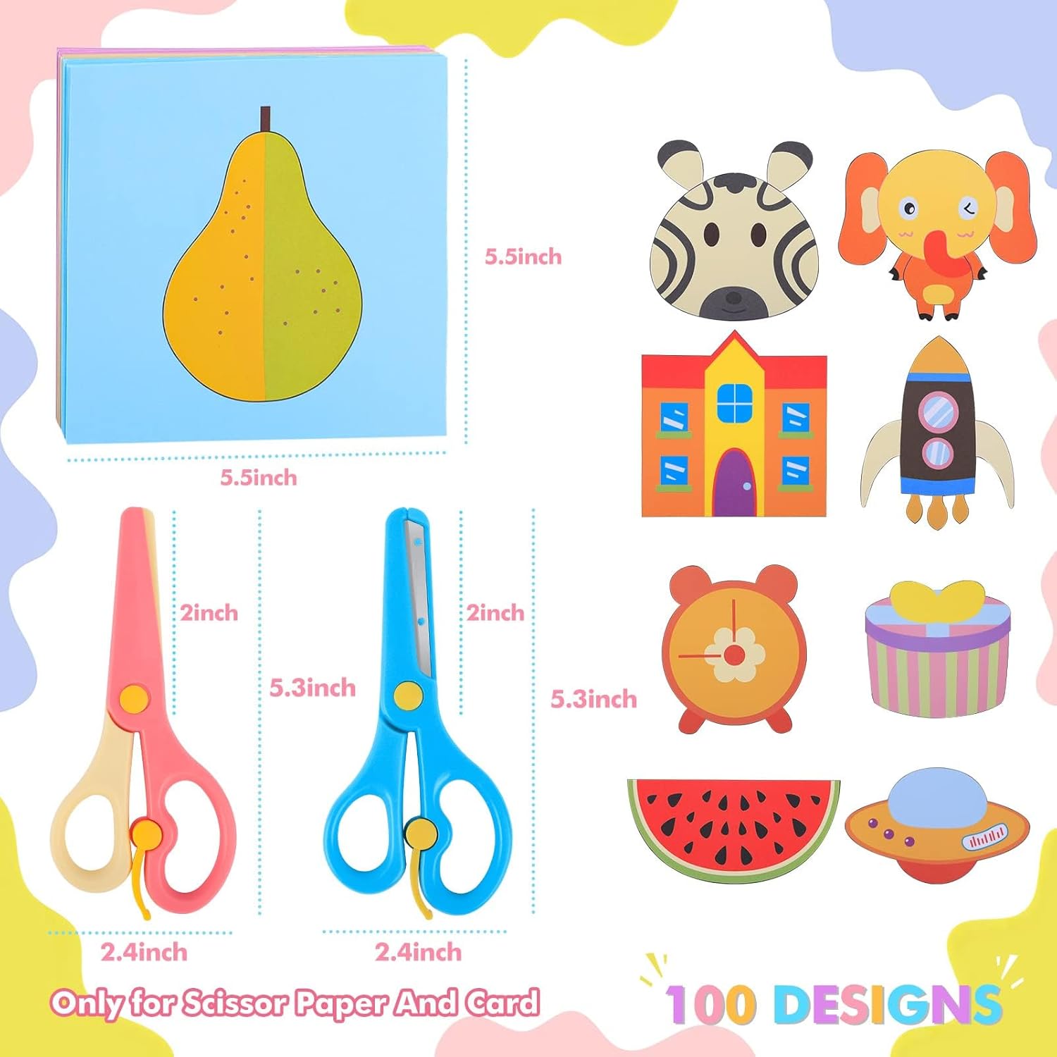 Easter Toddler Scissors 100 Paper Cutting+2 Plastic Scissors Safety Scissors Craft Set for Kids