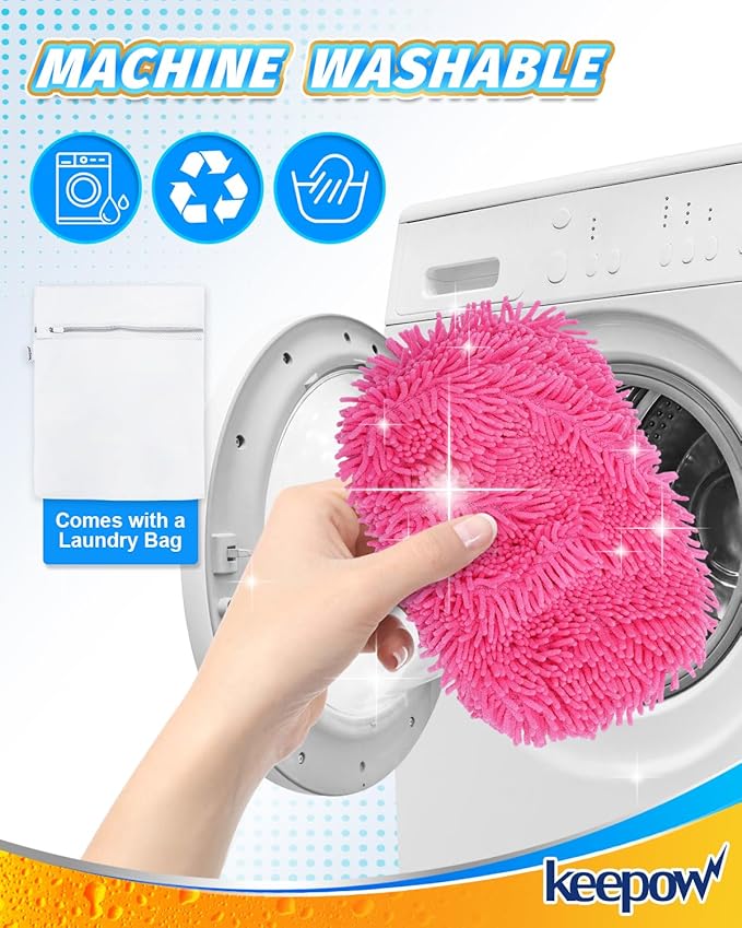 KEEPOW Microfiber Chenilles Pads for 10-12 Inches Flat Mop 6 Pcs Pink
