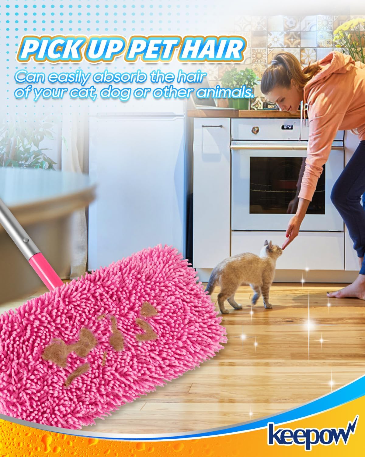 KEEPOW Microfiber Chenilles Pads for 10-12 Inches Flat Mop 6 Pcs Pink