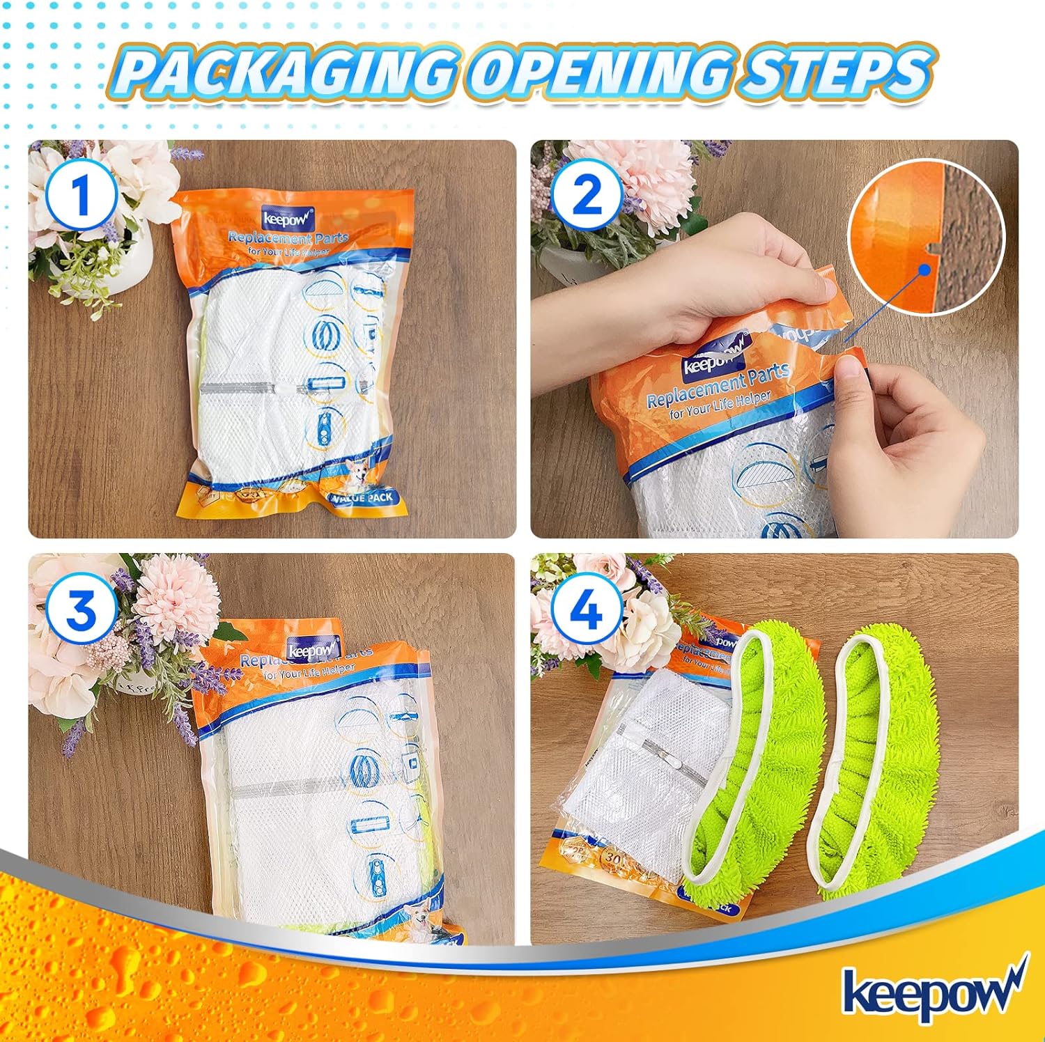 KEEPOW 5702M Reusable XL Wet Pads Refills for Swiffer XL Mop Sweeper, X-Large Dry-Sweeping/Wet-Mopping Microfiber Cloths, 2 Pack