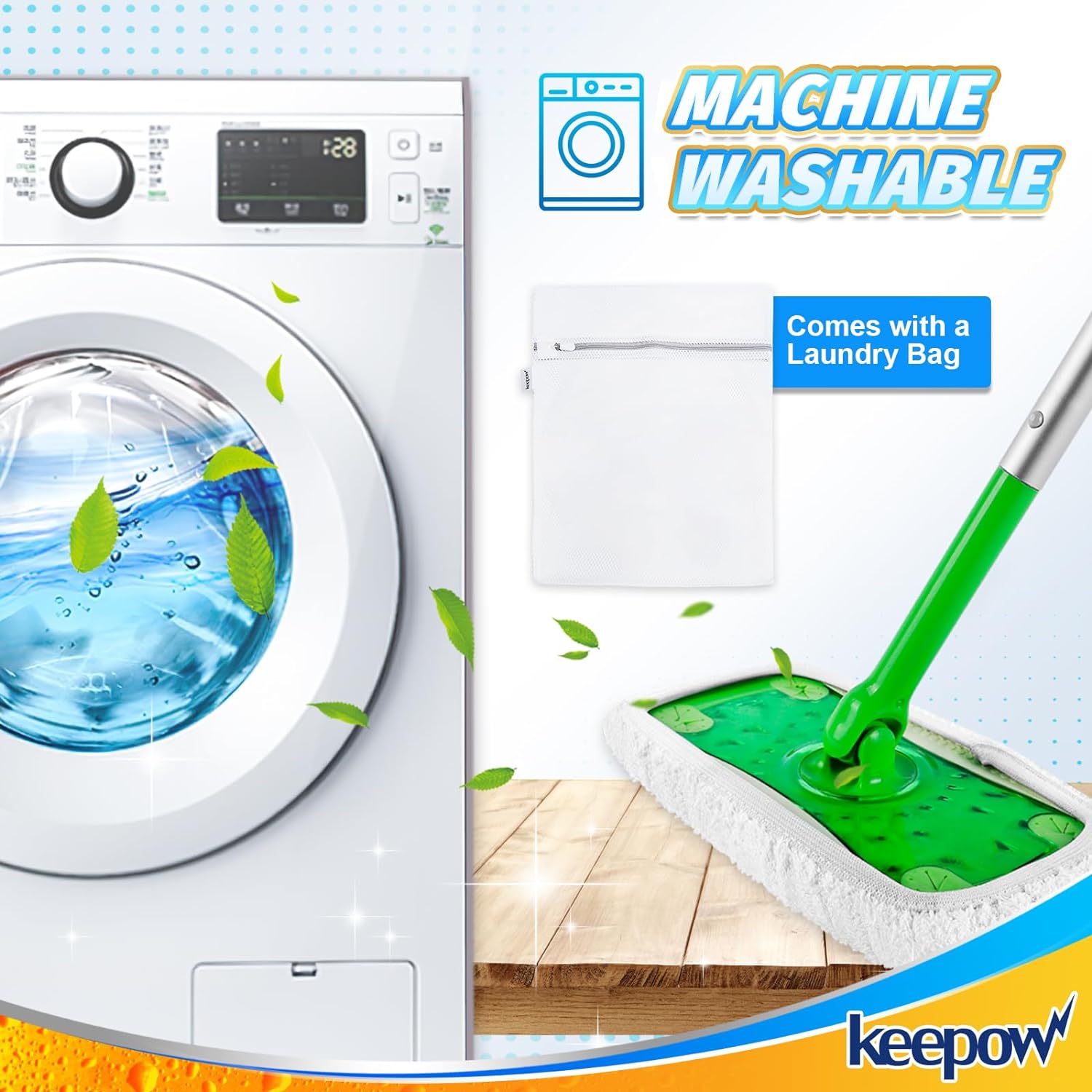 KEEPOW 5701M Reusable Wet Pads Refills Washable Microfiber Wet Mopping Cloths, 2 Pack (Mop is Not Included)