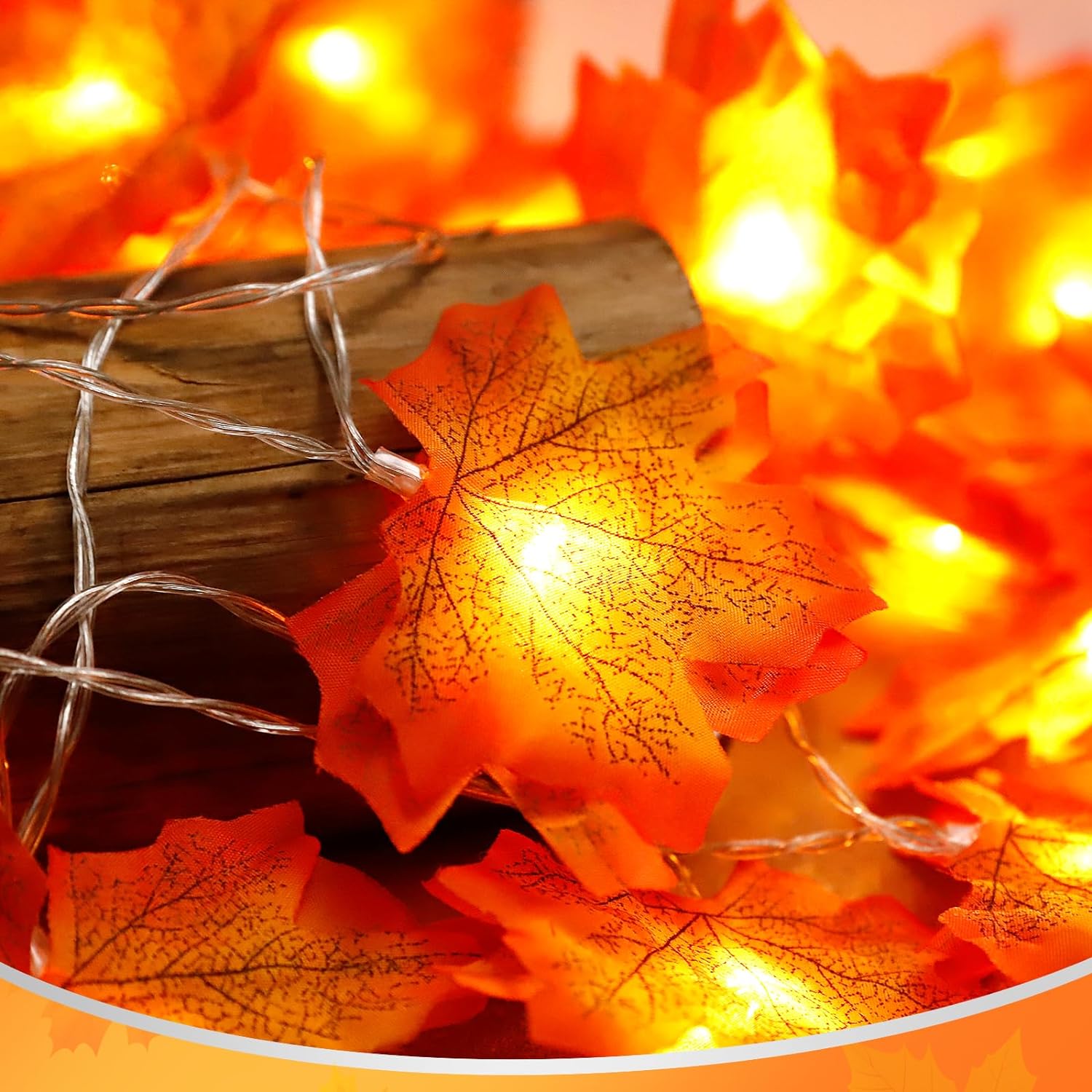 Thanksgiving String Lights 20FT 40LED Maple Leaf Garland with String Lights Battery Operated