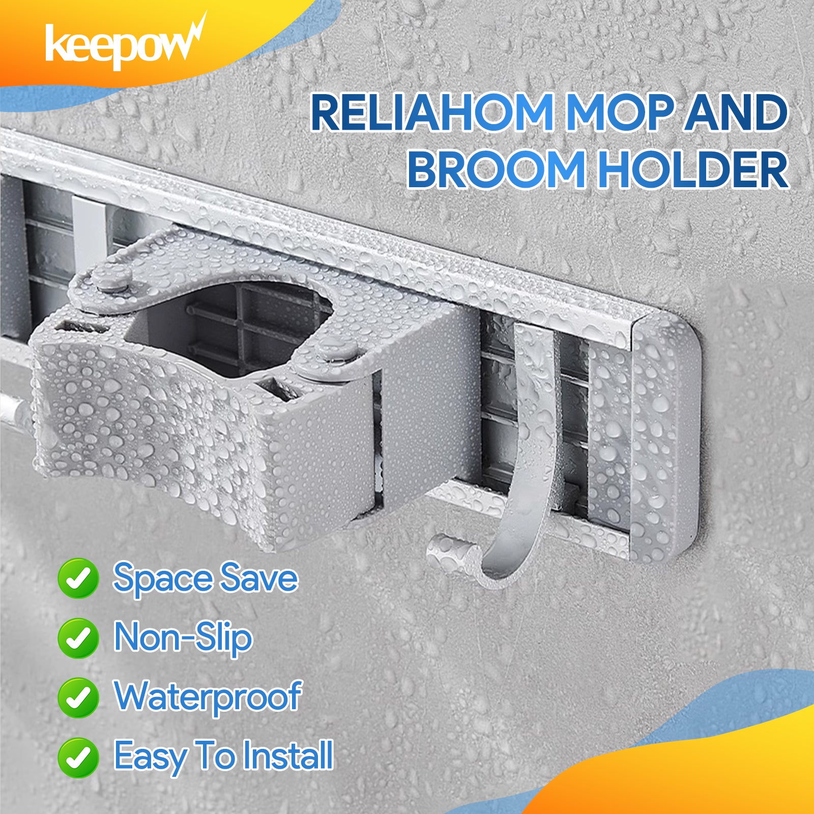 Keepow Broom Mop Metal Holder Wall Hook(6 Racks with 7 Hooks, Silver)