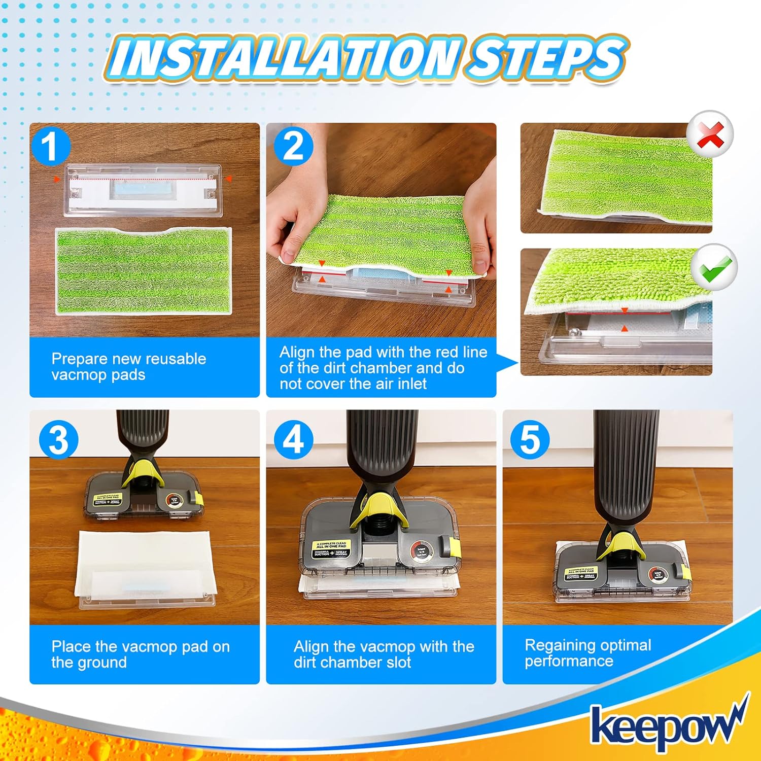 KEEPOW 5336M Reusable Vacmop Replacement Pads 6 Pcs For Shark