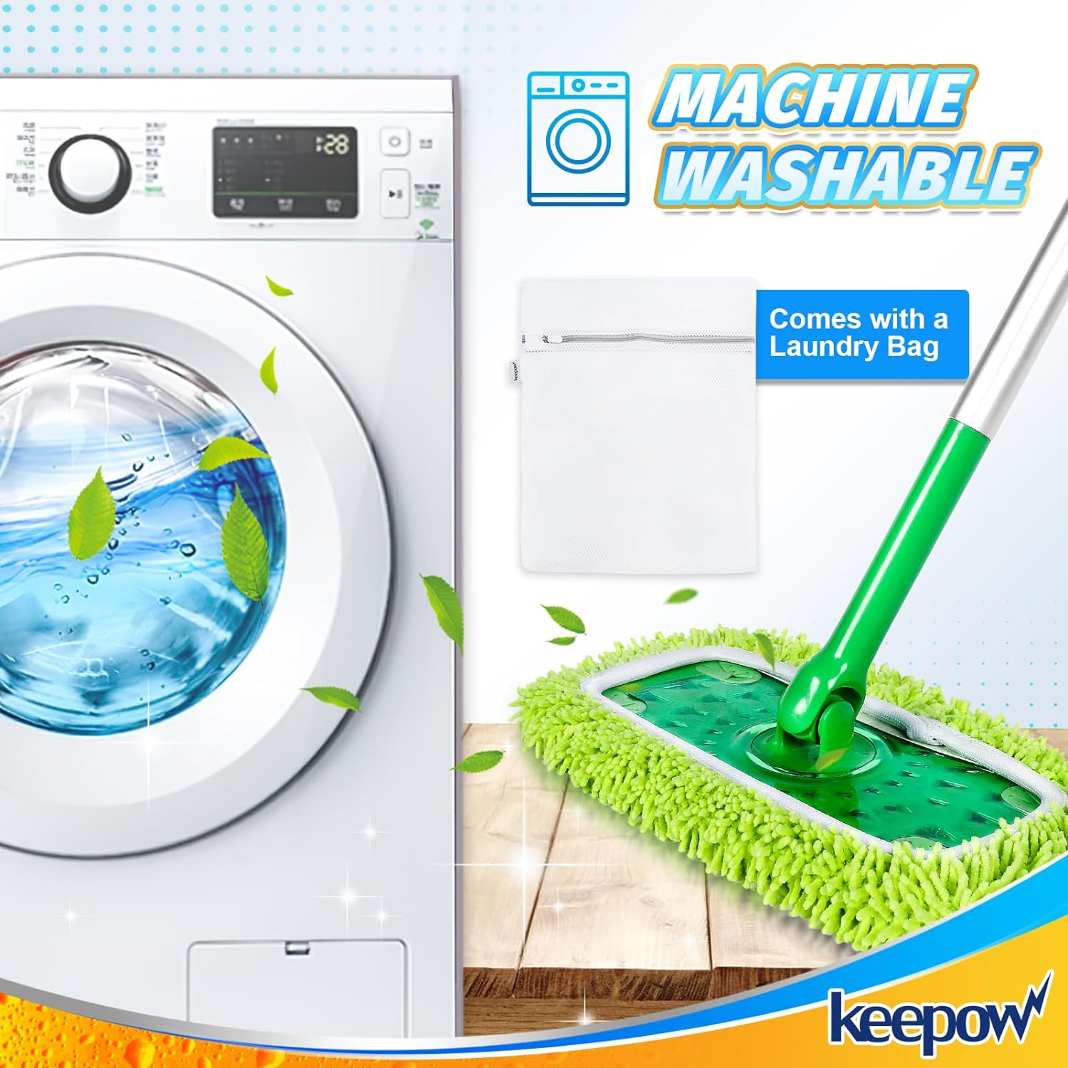 KEEPOW 5701M Reusable Microfiber Mop Pads Compatible with Swiffer Sweeper Mop 8 Pack