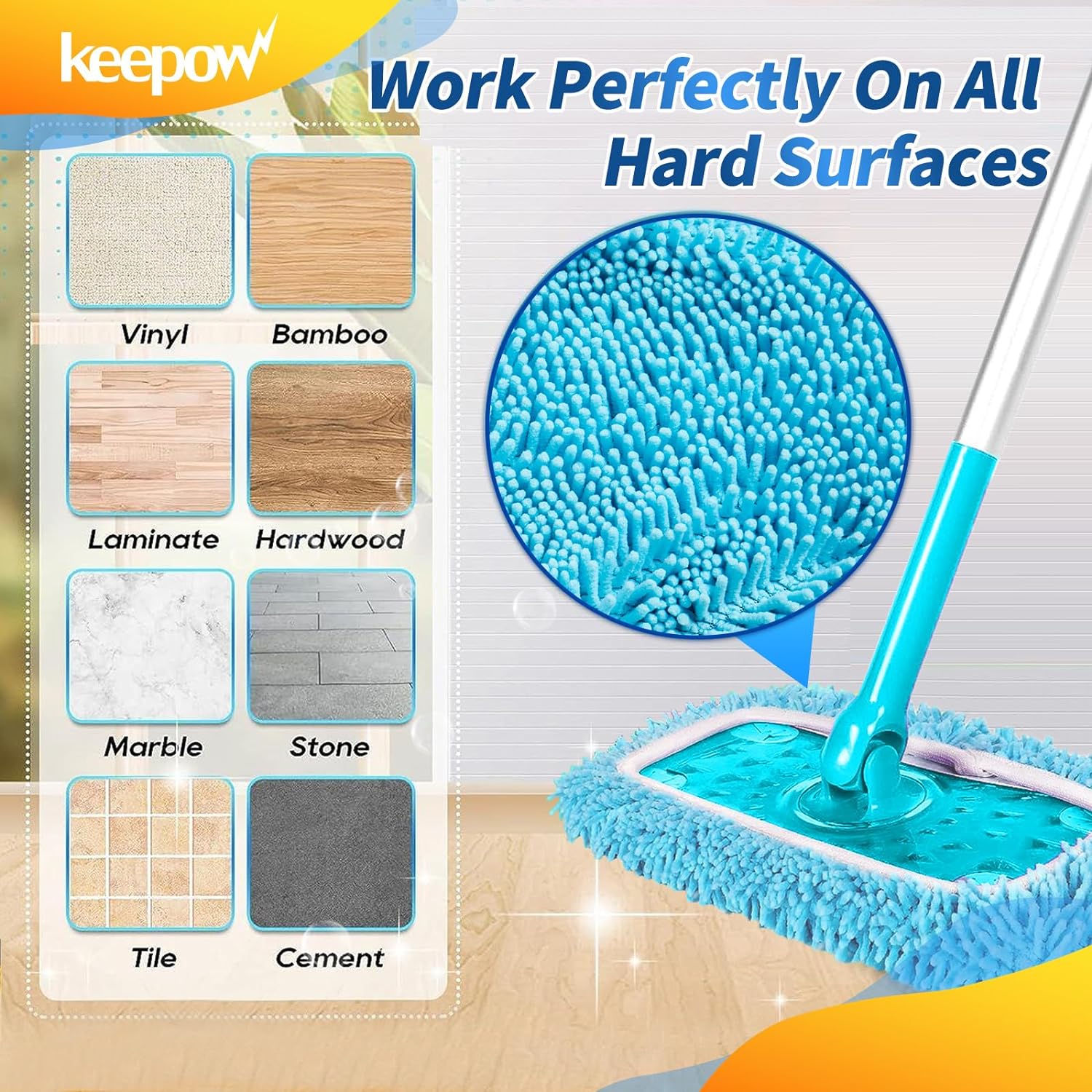 KEEPOW 5701M Reusable Mop Pads for 10-12 Inches Flat Mop, Microfiber Dry Pads for Flash Speed Mop(4 Pack)