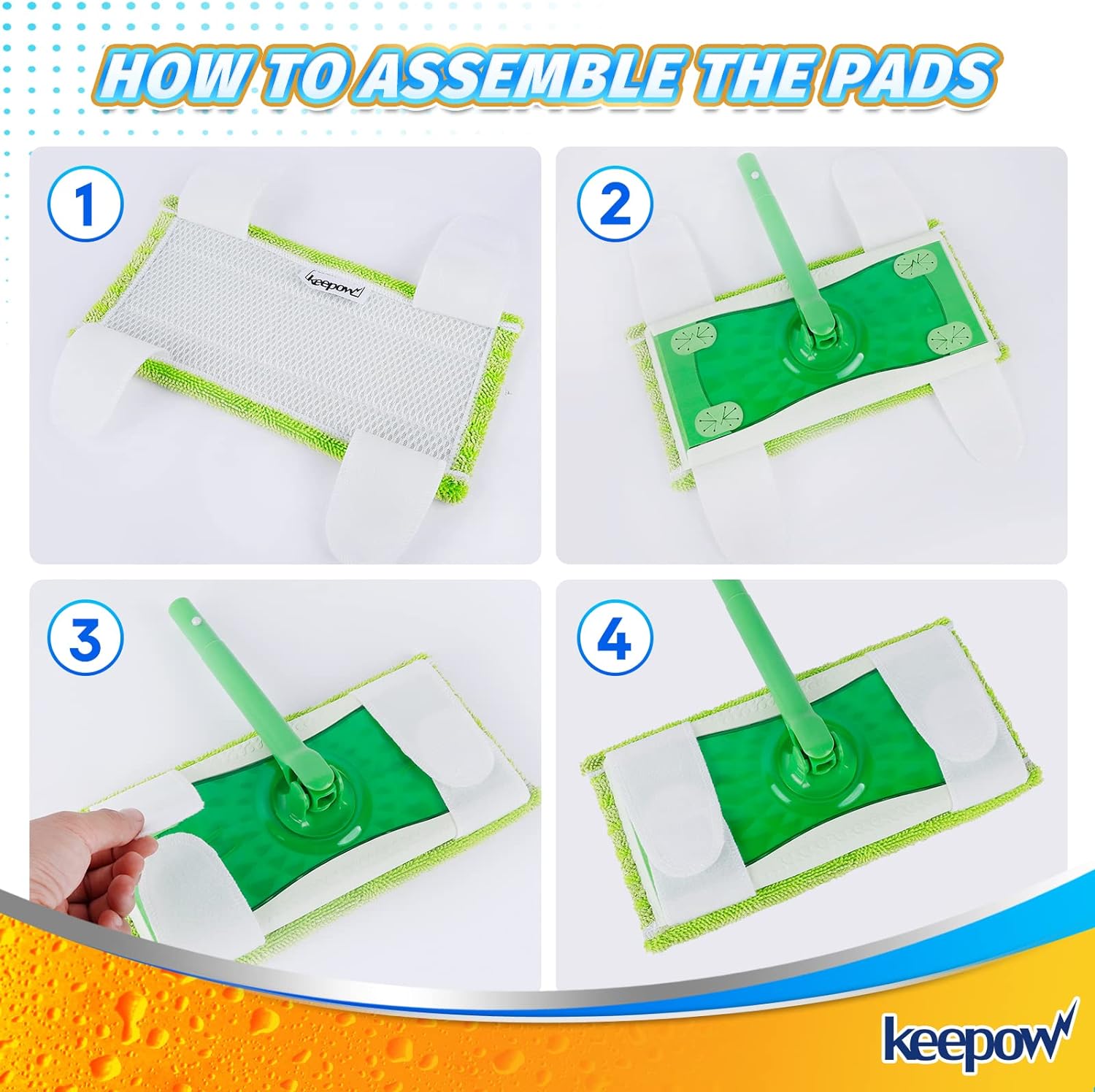 KEEPOW 5701M Green Pads for All 10-12 Inches Flat Mop 6 Pcs