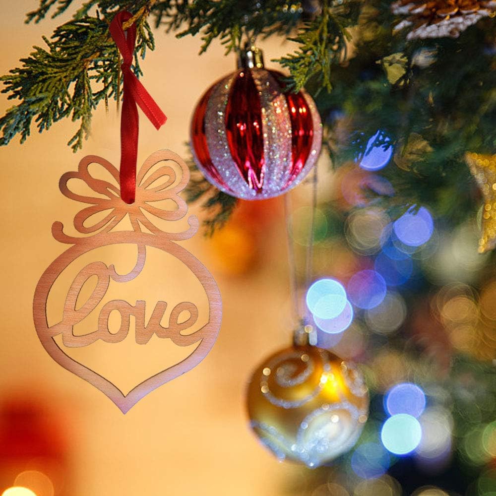 Wooden Christmas Ornaments Xmas Tree Hanging Tags Pendant Embellishments Crafts Decor for Christmas Tree Holiday Wedding Decorations with Strings, Pack of 12