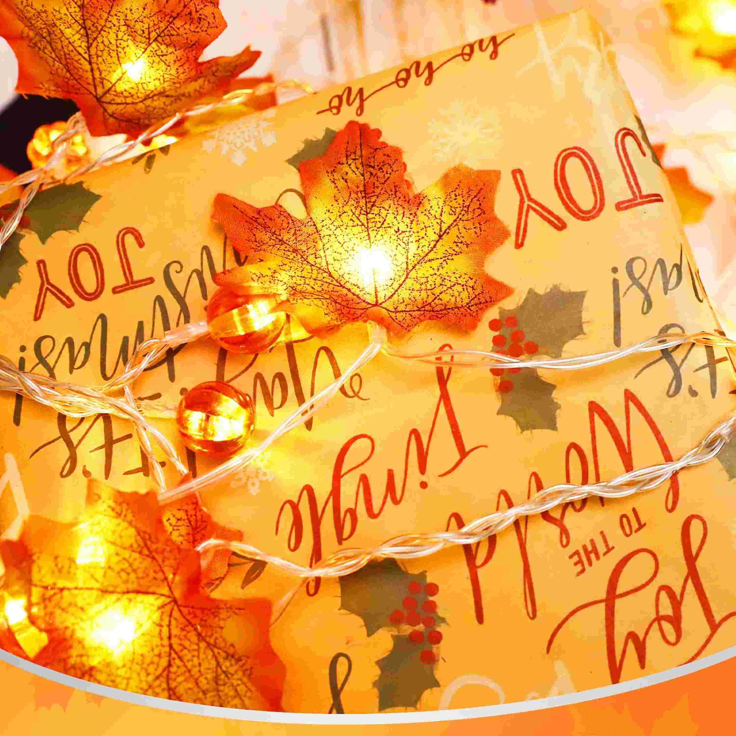 Thanksgiving String Lights 30FT 60LED Pumpkin Maple Leaf String Lights Battery Operated