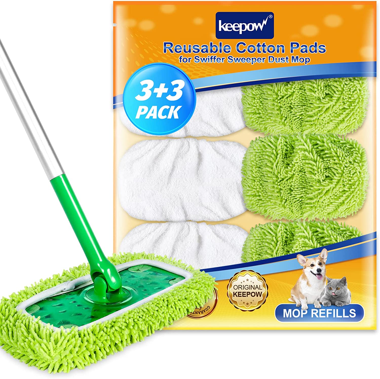 KEEPOW 5701M Toallitas secas reutilizables compatibles con Swiffer Sweeper, 6 unidades (la fregona no está incluida)