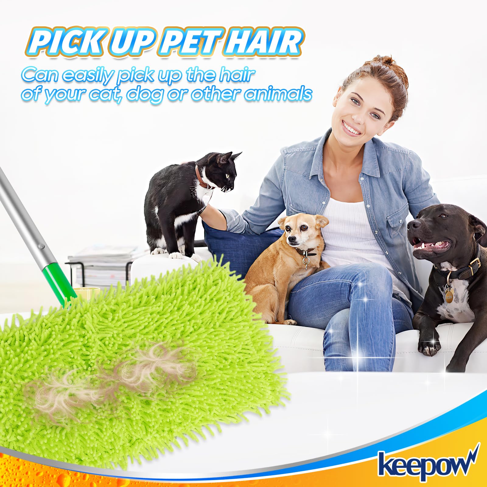 KEEPOW Reusable Microfiber Mop Pads Compatible with Swiffer Sweeper Mop, Washable Wet Mop Refills for Hardwood Floor Cleaning, 4 Pack (Mop is Not Included)