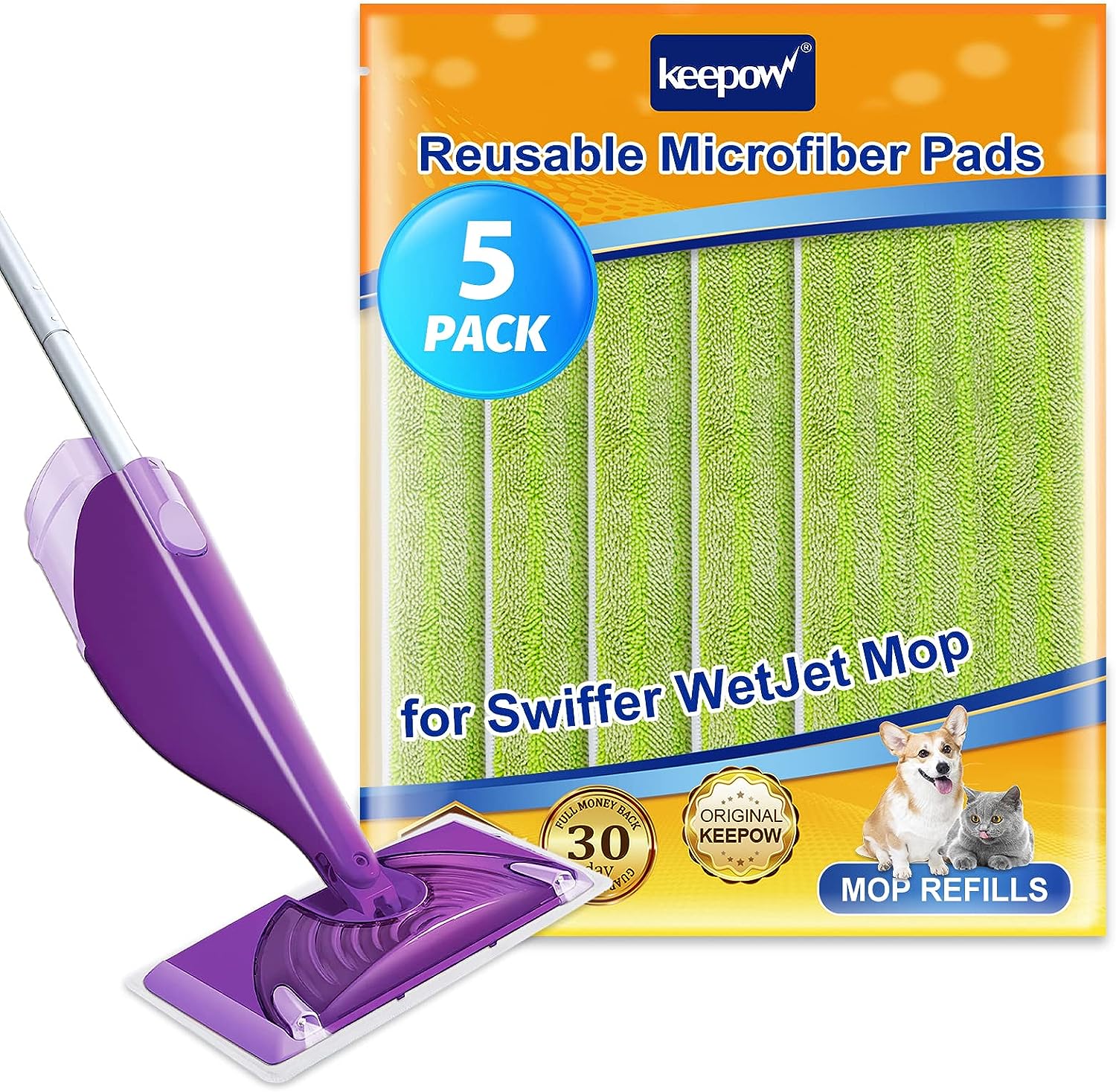 KEEPOW 5703M 11.8*5.5 Inches Green Reusable Mop Pads 5 Pcs