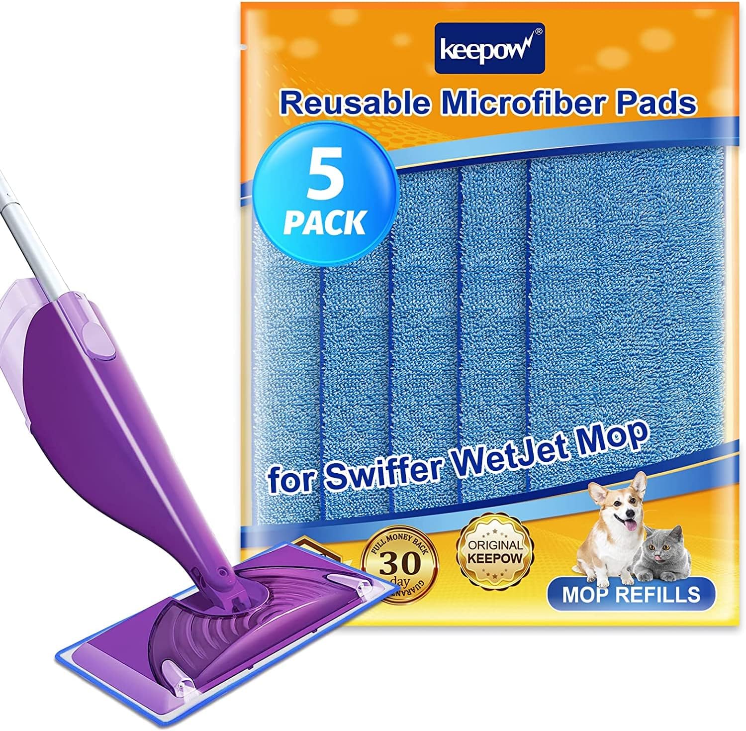 KEEPOW 5703M 11.8*5.5 Inches Blue Reusable Mop Pads 5 Pcs