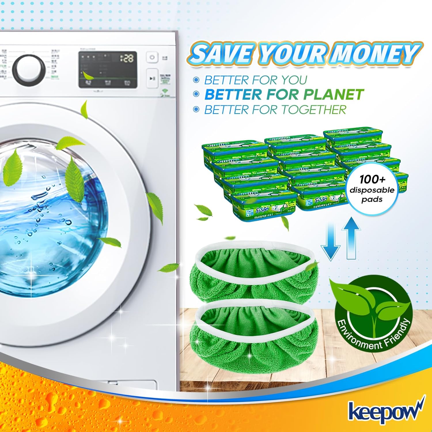 KEEPOW 5701M Reusable Pads for All 10-12 Inch Flat Mop 2-Pack