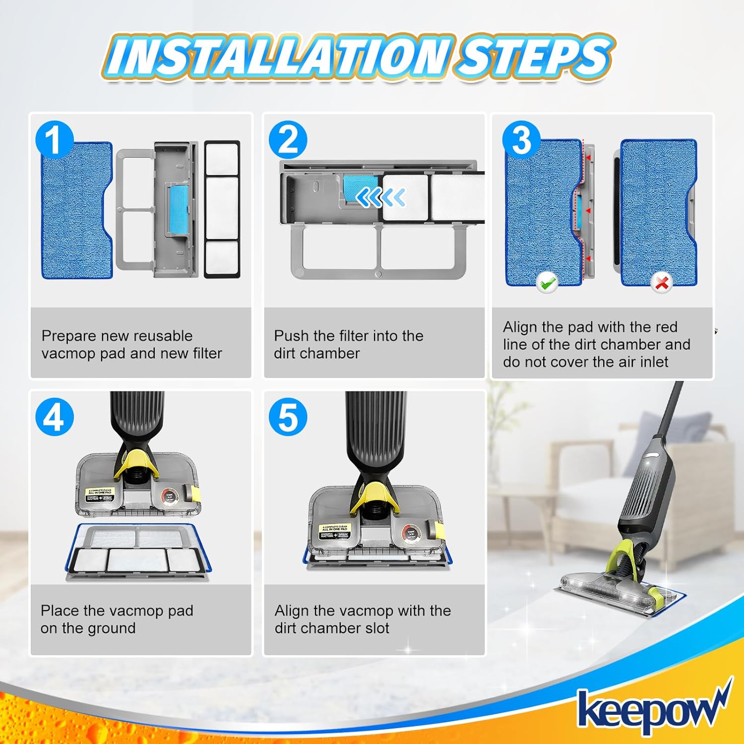 KEEPOW 5336M Upgrade Reusable Vacmop Replacement Pads Refills For Shark