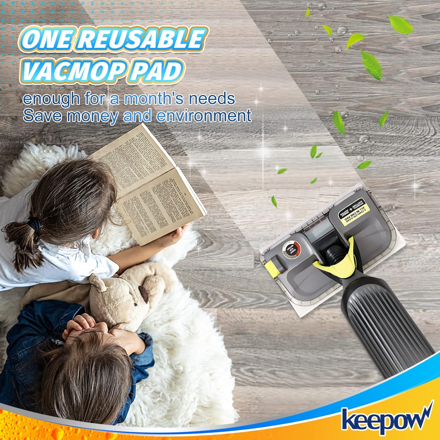 KEEPOW 5336M Reusable Vacmop Replacement Pads Refills Red For Shark, 4 Pack