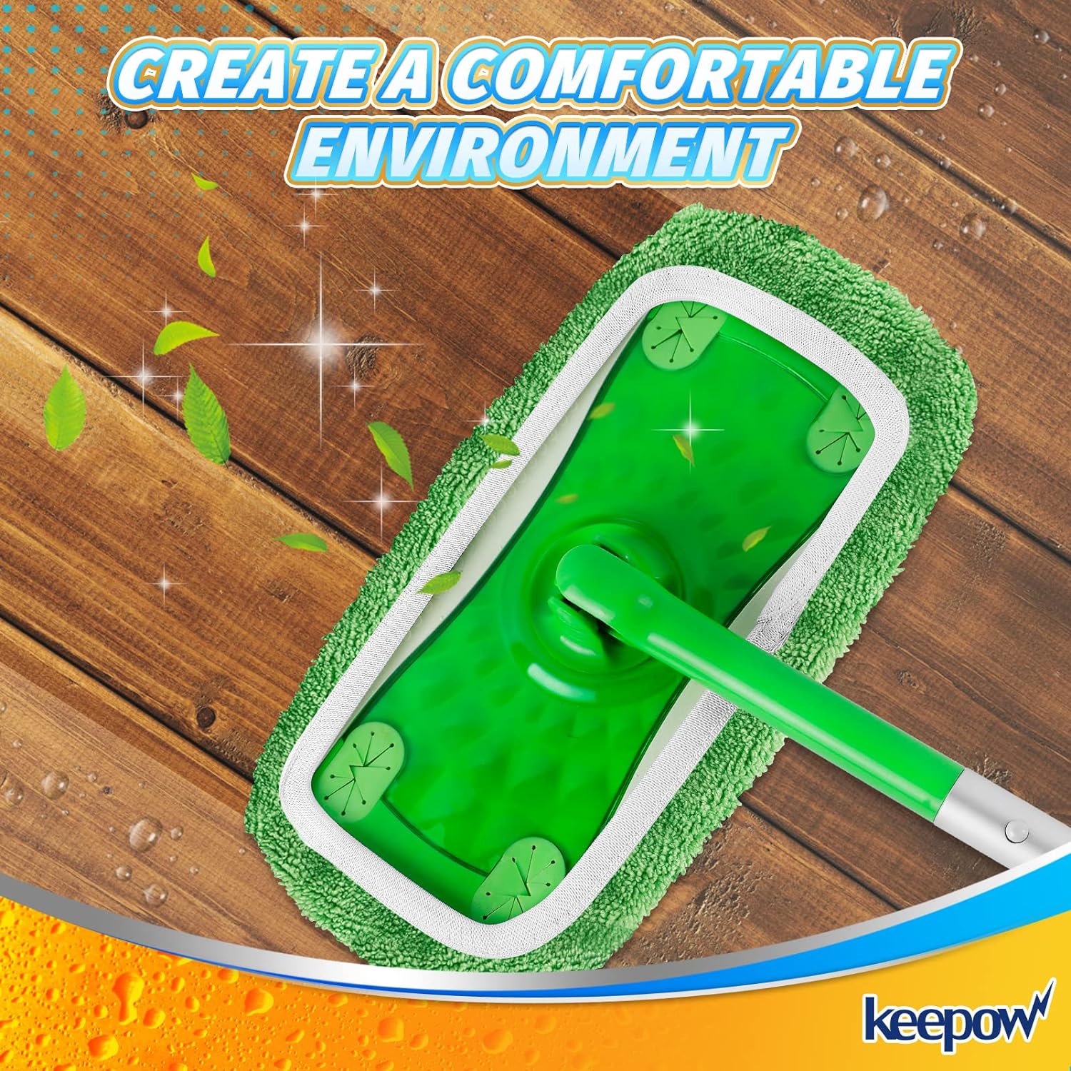 KEEPOW 5701M Green Cotton Pads for All 10-12 Inches Flat Mop 12 Pcs