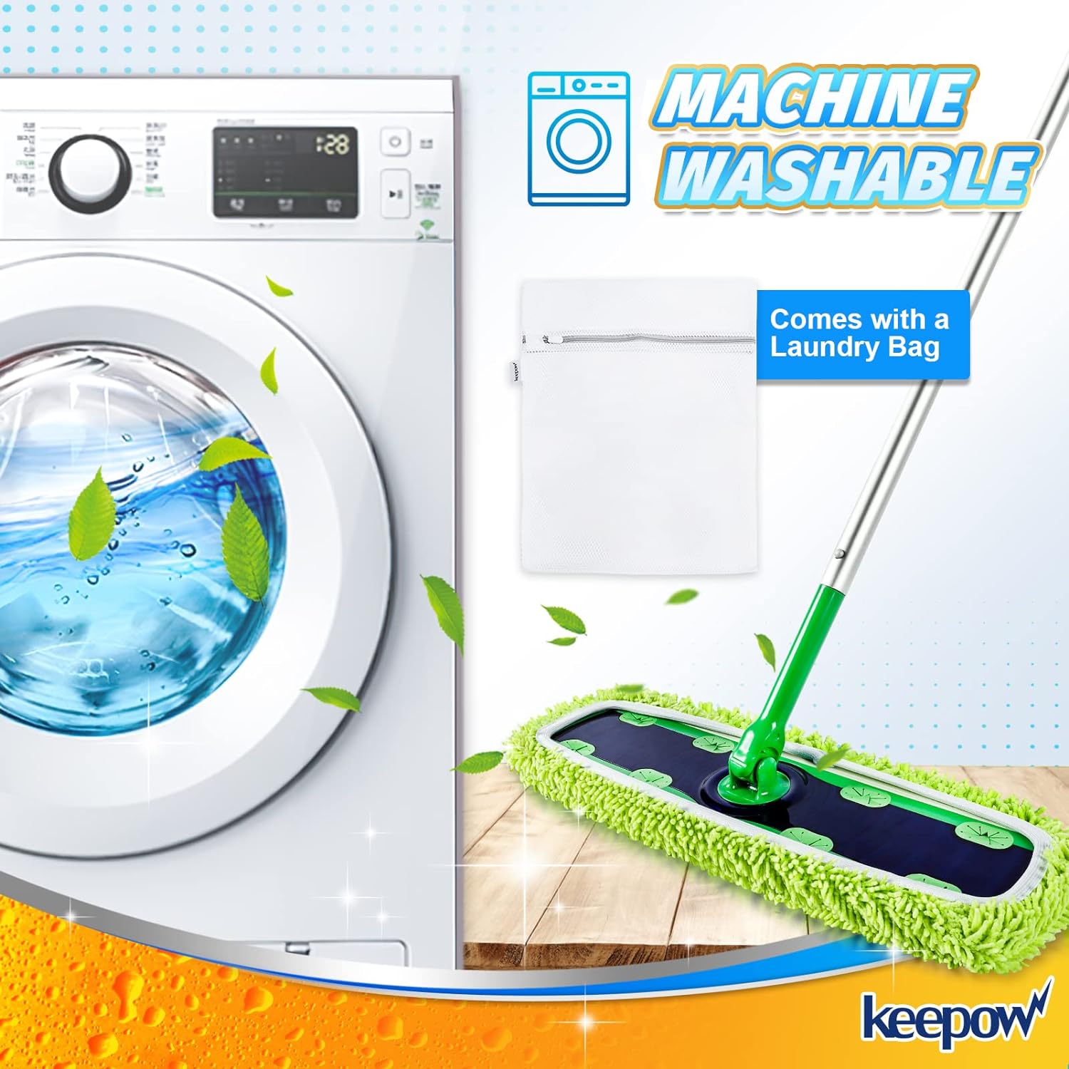 KEEPOW 5702M Reusable XL Wet Pads Refills for Swiffer XL Mop Sweeper, X-Large Dry-Sweeping/Wet-Mopping Microfiber Cloths, 2 Pack