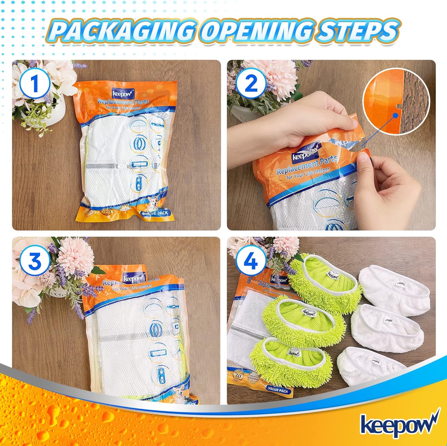KEEPOW 5701M Panni riutilizzabili per mop, panni per pavimenti asciutti per Swiffer Sweeper Mop 3+3 pezzi(bianco + verde)