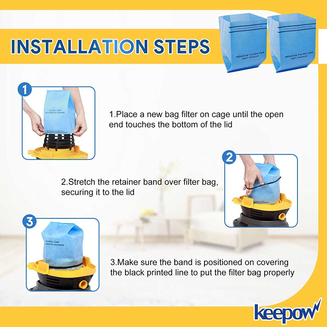 KEEPOW 6601D Filter Bag for 2.5 to 5 Gallon Vacuum 6 Pcs