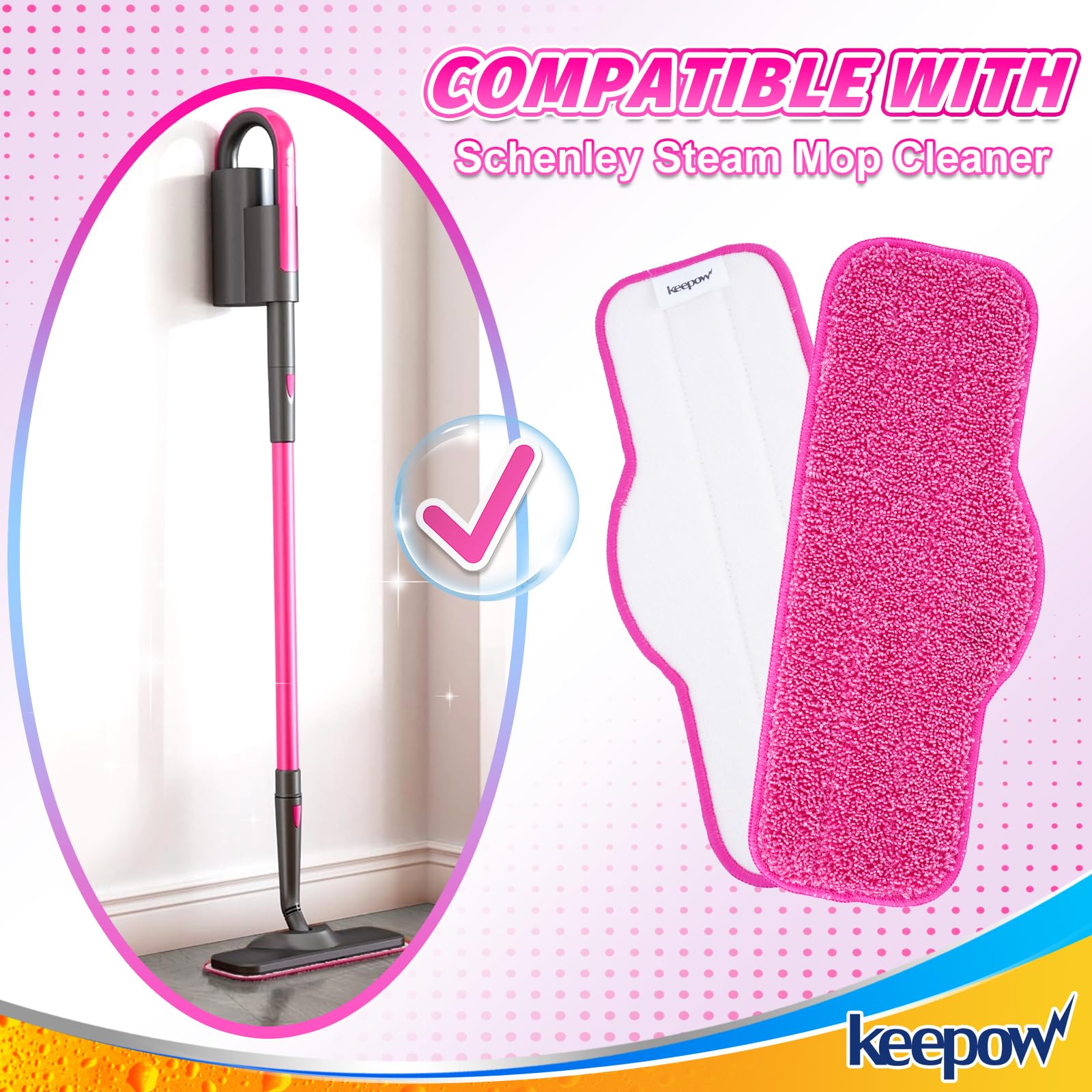 KEEPOW Microfiber Steam Mop Pads Compatible with Schenley Steam Mop Cleaner, absorbent Cleaning Washable and Reusable Replacement Mop Pads Accessories (6 Pack)
