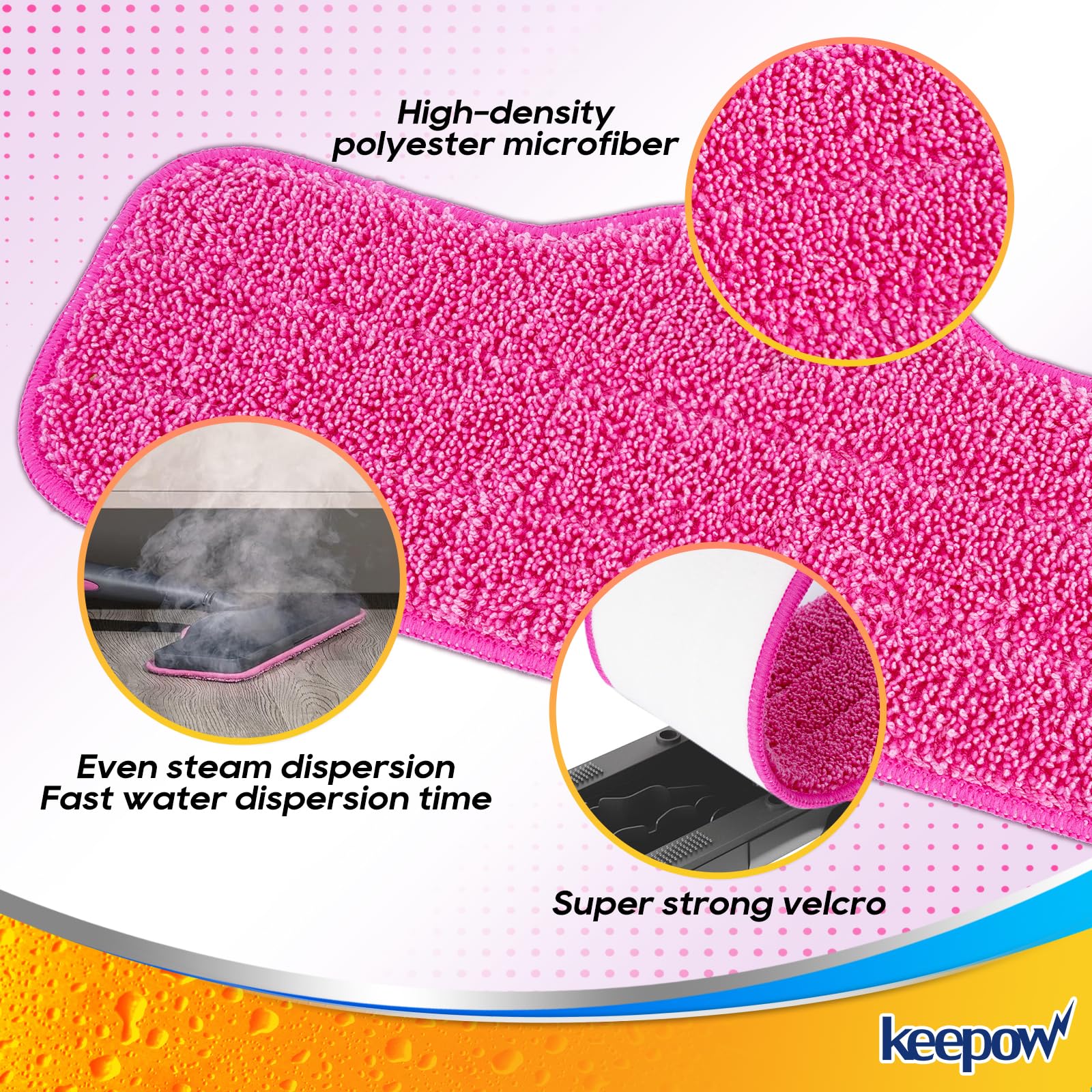KEEPOW Microfiber Steam Mop Pads Compatible with Schenley Steam Mop Cleaner, absorbent Cleaning Washable and Reusable Replacement Mop Pads Accessories (6 Pack)