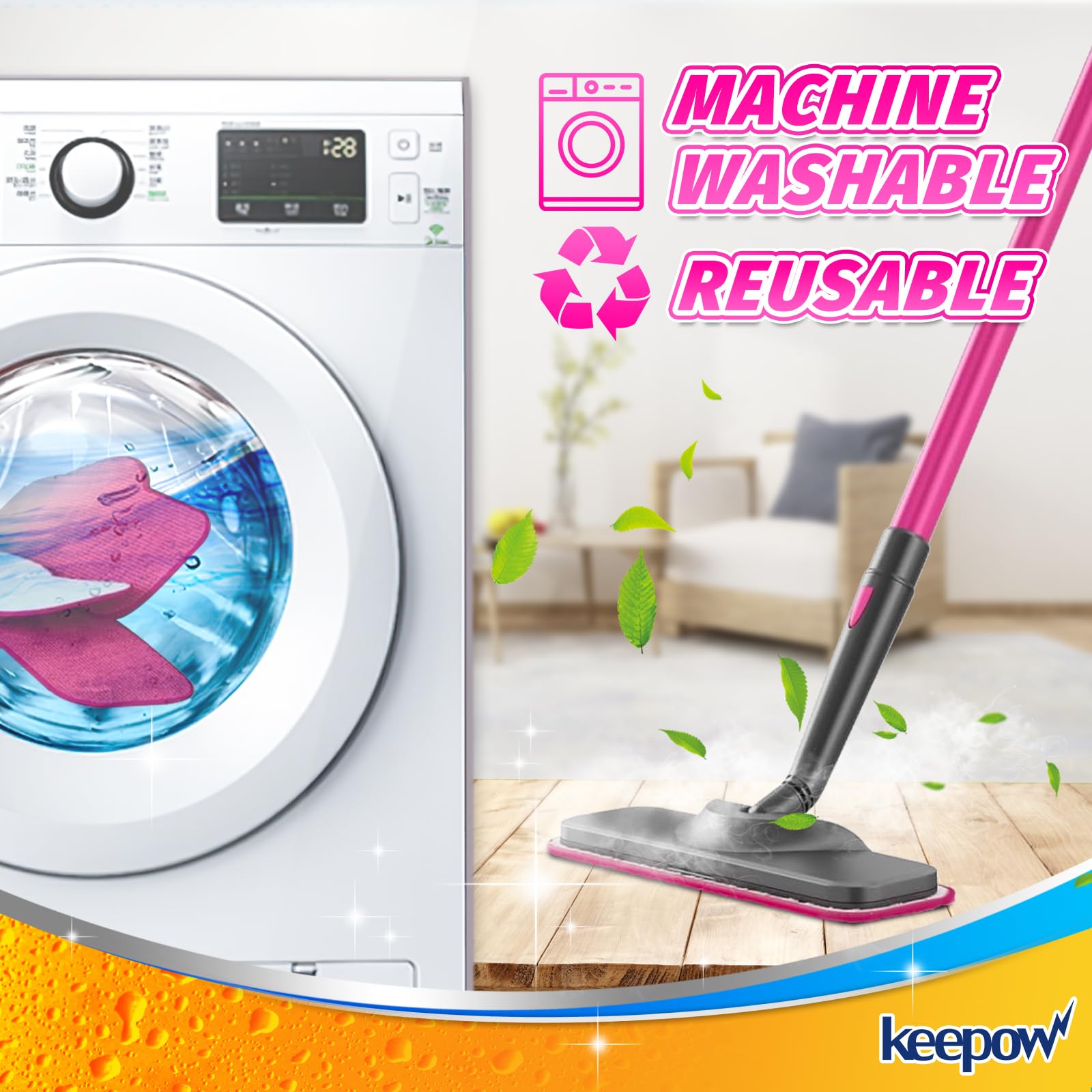 KEEPOW Microfiber Steam Mop Pads Compatible with Schenley Steam Mop Cleaner, absorbent Cleaning Washable and Reusable Replacement Mop Pads Accessories (6 Pack)