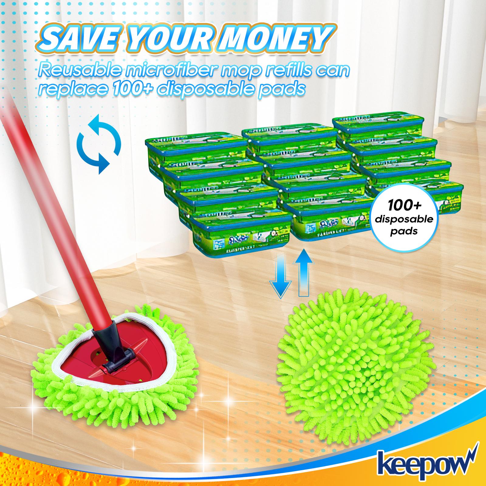 Keepow Reusable Mop Heads Replacements Compatible with O-cedar Spin Mop Easy Wring 1-Tank System 4 Pack