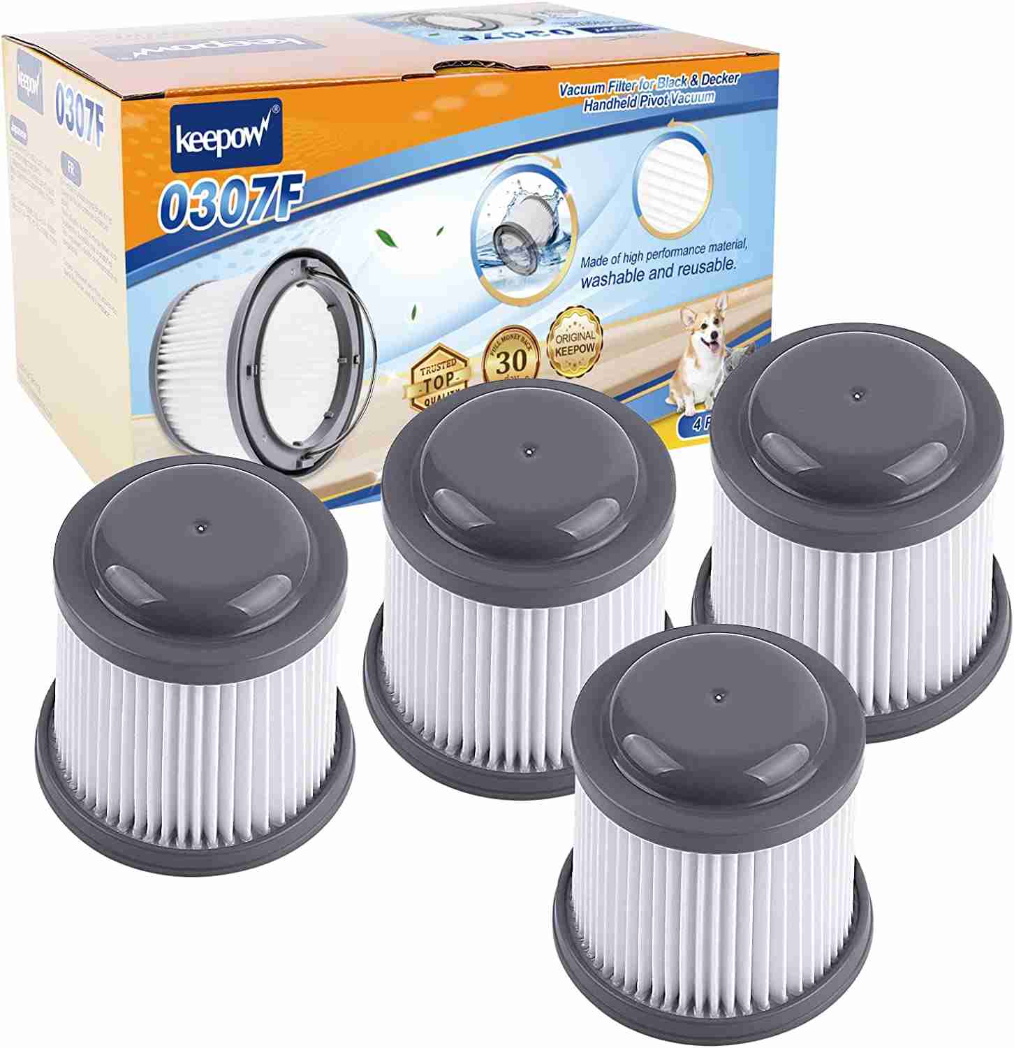 KEEPOW 0307F Vacuum Filter for Black Decker Handheld Pivot 4 Pcs