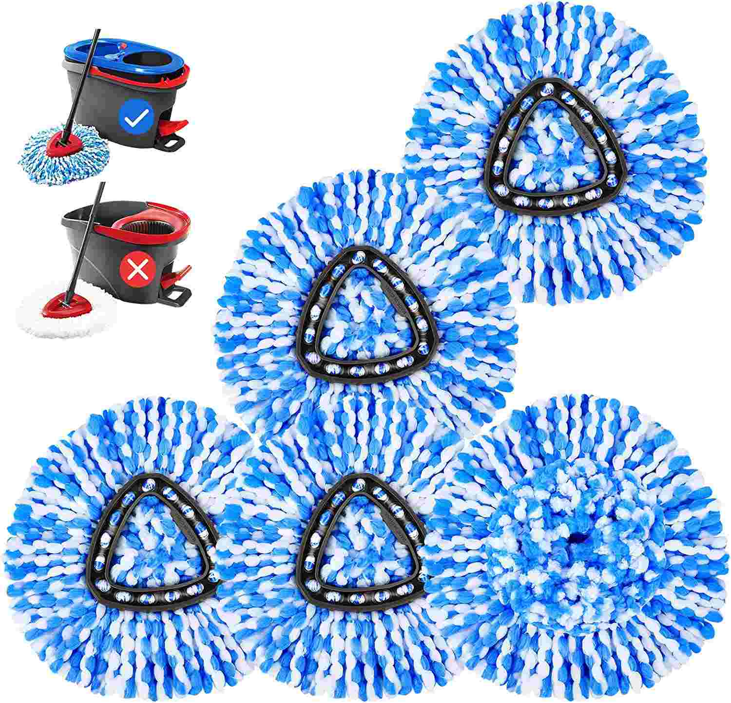 KEEPOW Spin Mop Head for EasyWring RinseClean 2 Tank Bucket System, 5 Pack