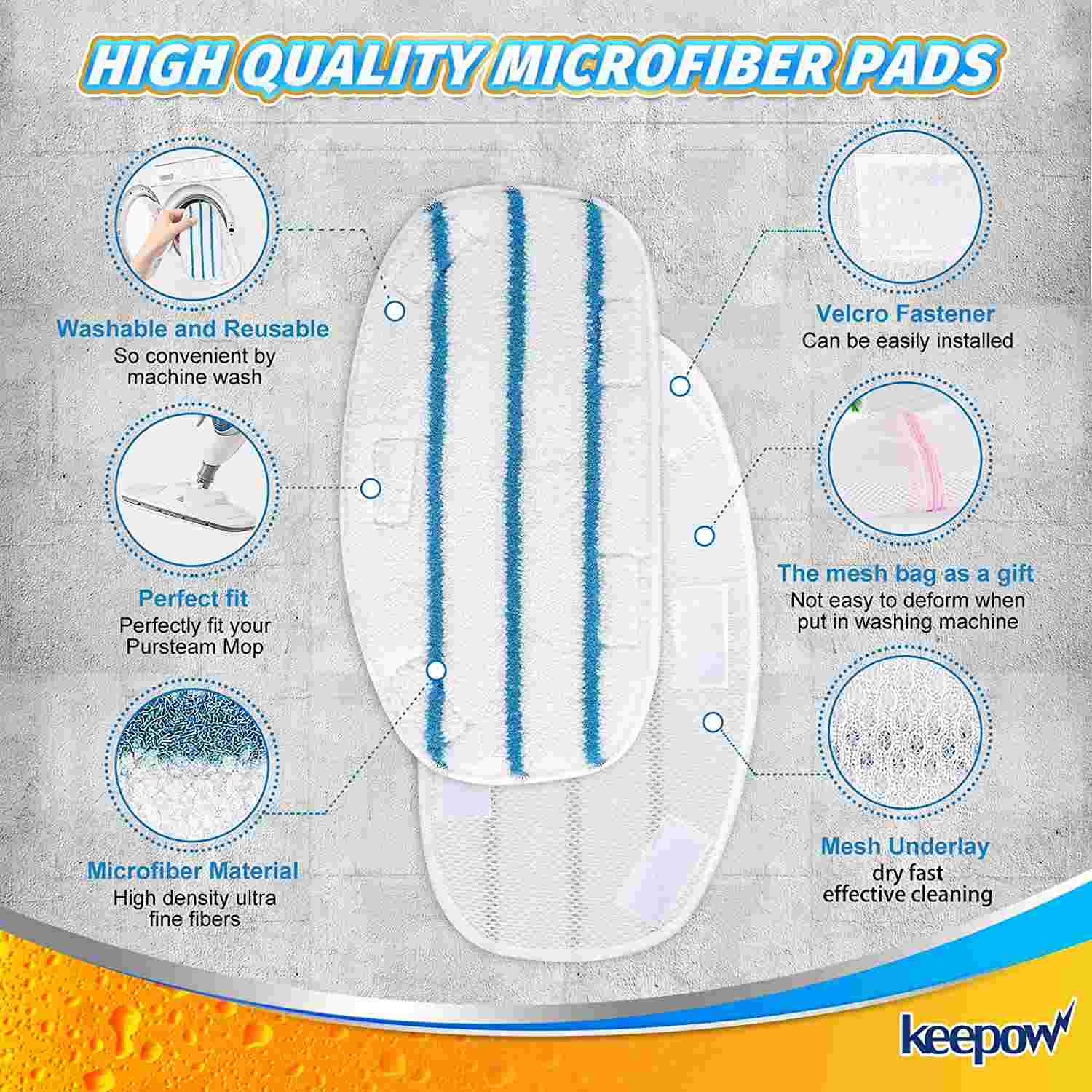 KEEPOW Steam Mop Pads Compatible with PurSteam Steam Mop Cleaner 10-in-1/ThermaPro 211