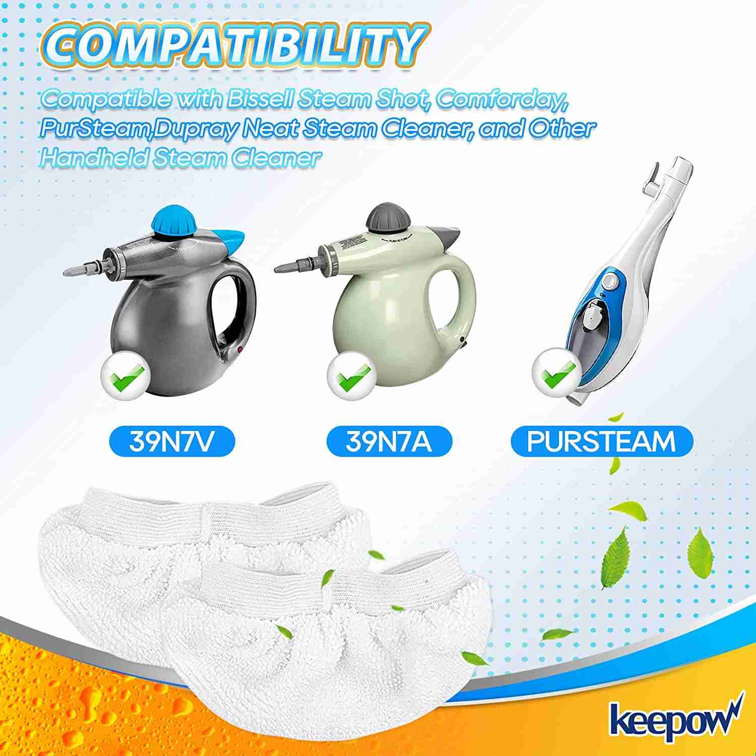 KEEPOW Universal Microfiber Cloths for Handheld Steam Cleaner, Compatible with Bissell Steam Shot, Comforday, PurSteam, Washable Rags, 8 Pack