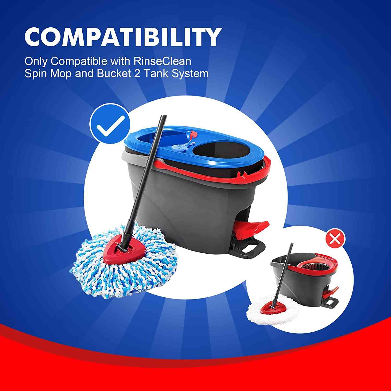 KEEPOW Spin Mop Replacement Head Microfiber Refills Compatible with EasyWring RinseClean 2 Tank Bucket System, 5 Pack