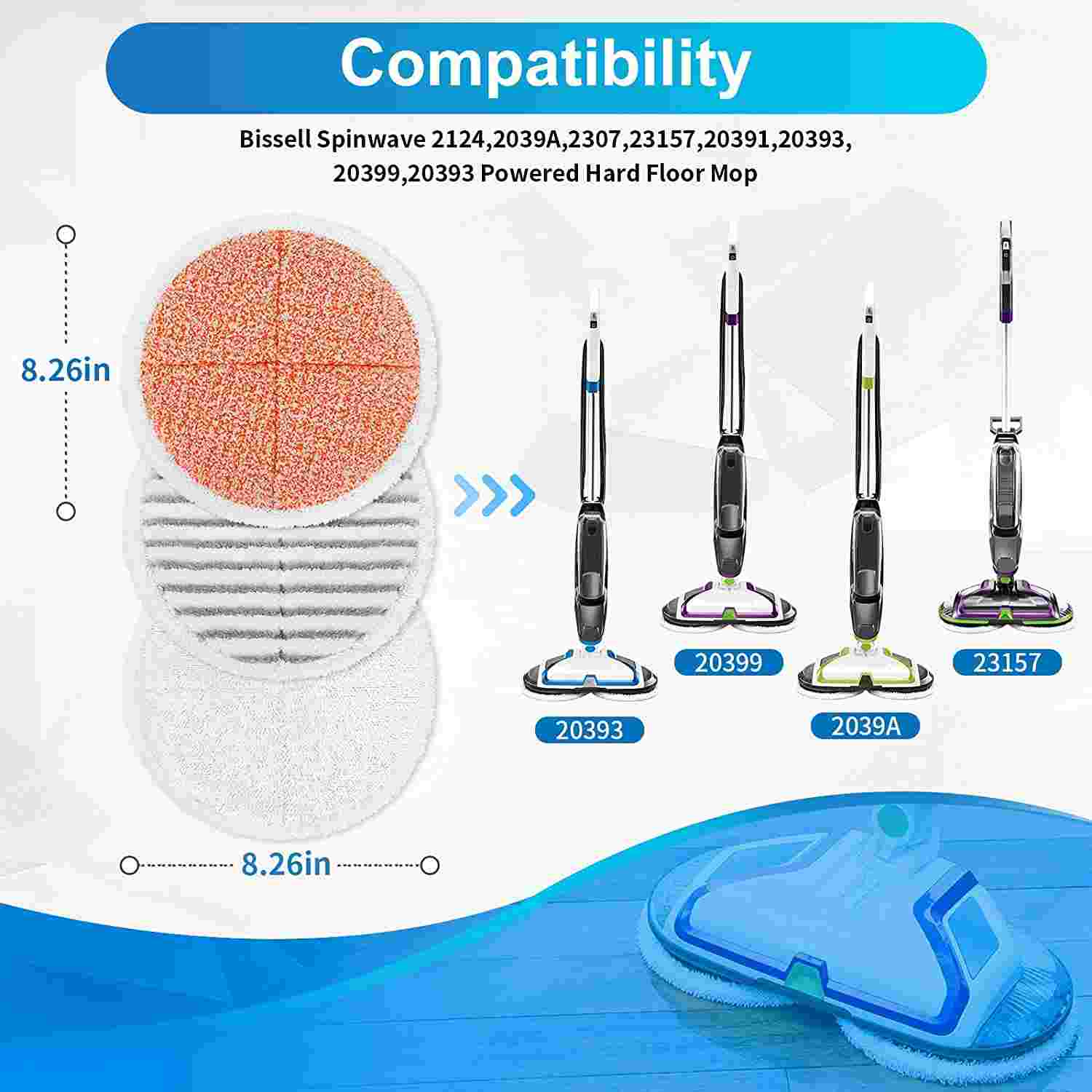 KEEPOW Spinwave Replacement Pads Compatible with Bissell Spinwave Hard Floor Mop 2039 Series, 20399, 2039A, 2307, 2315A, 2124, Spin Mop Pad for Floor Cleaner (4 Pack)