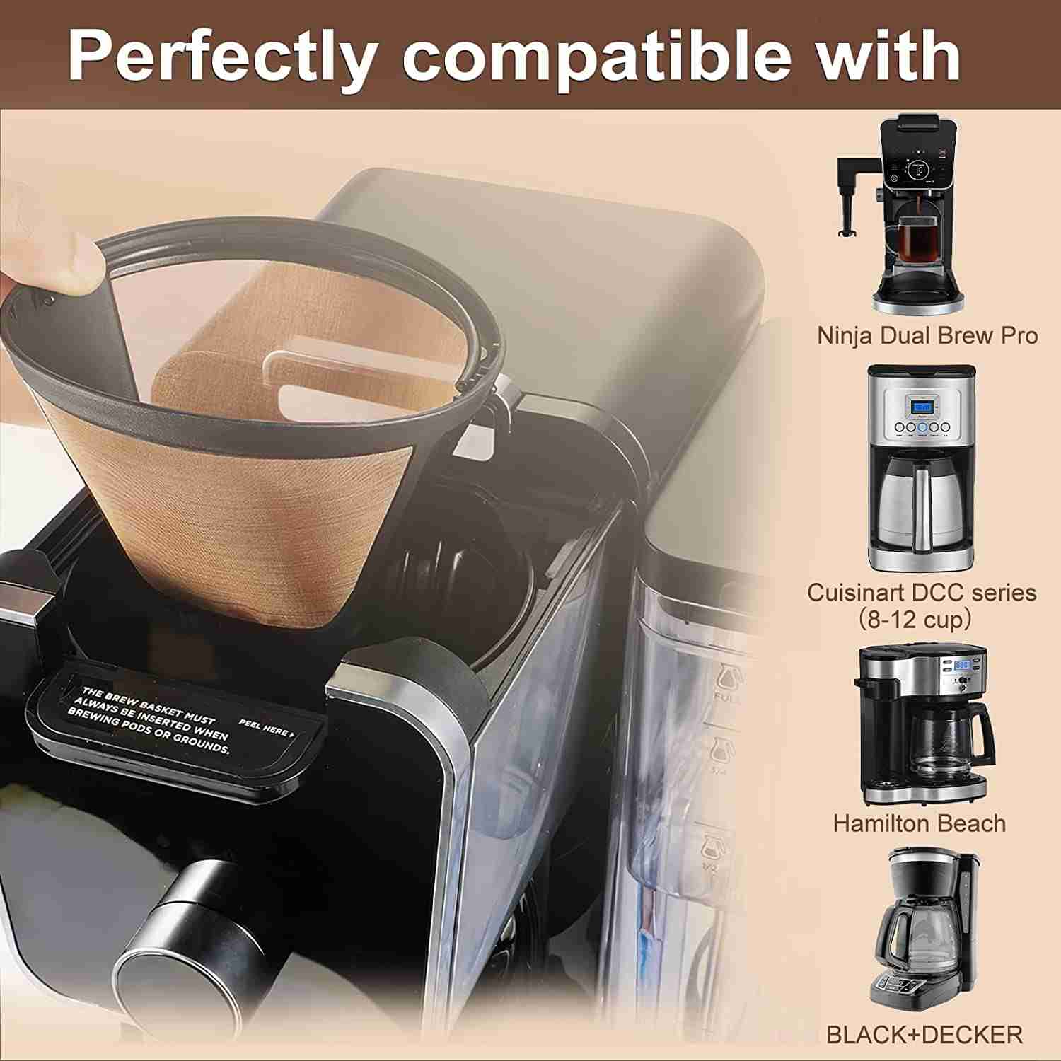 KEEPOW Reusable Cone Coffee Filtersck Gold Permanent Coffee Filter for Cuisinart GTF/ Ninja Dual Brew Pro CFP301/ Hamilton Beach, Size 04 Pour Over Coffee-maker Dripper Accessories