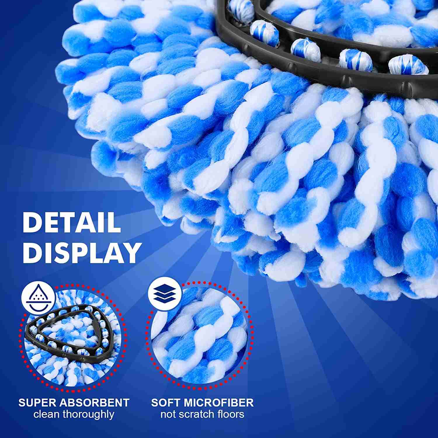 KEEPOW Spin Mop Replacement Head Microfiber Refills FOR EasyWring RinseClean 2 Tank Bucket System, 5 Pack