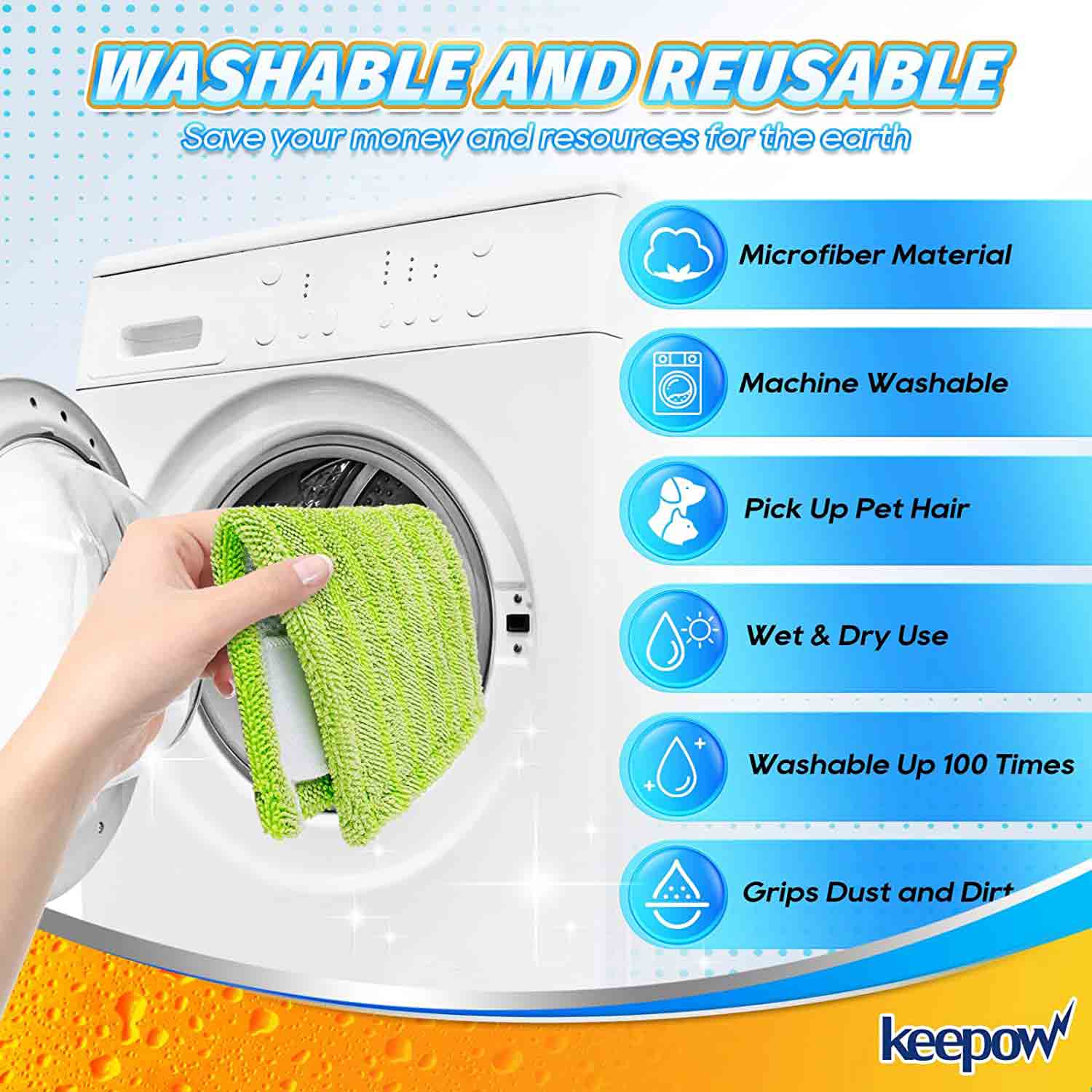 Keepow Washable Microfiber Mop Wet Pads Refills for Hard-Surface/Hardwood Floor Cleaning