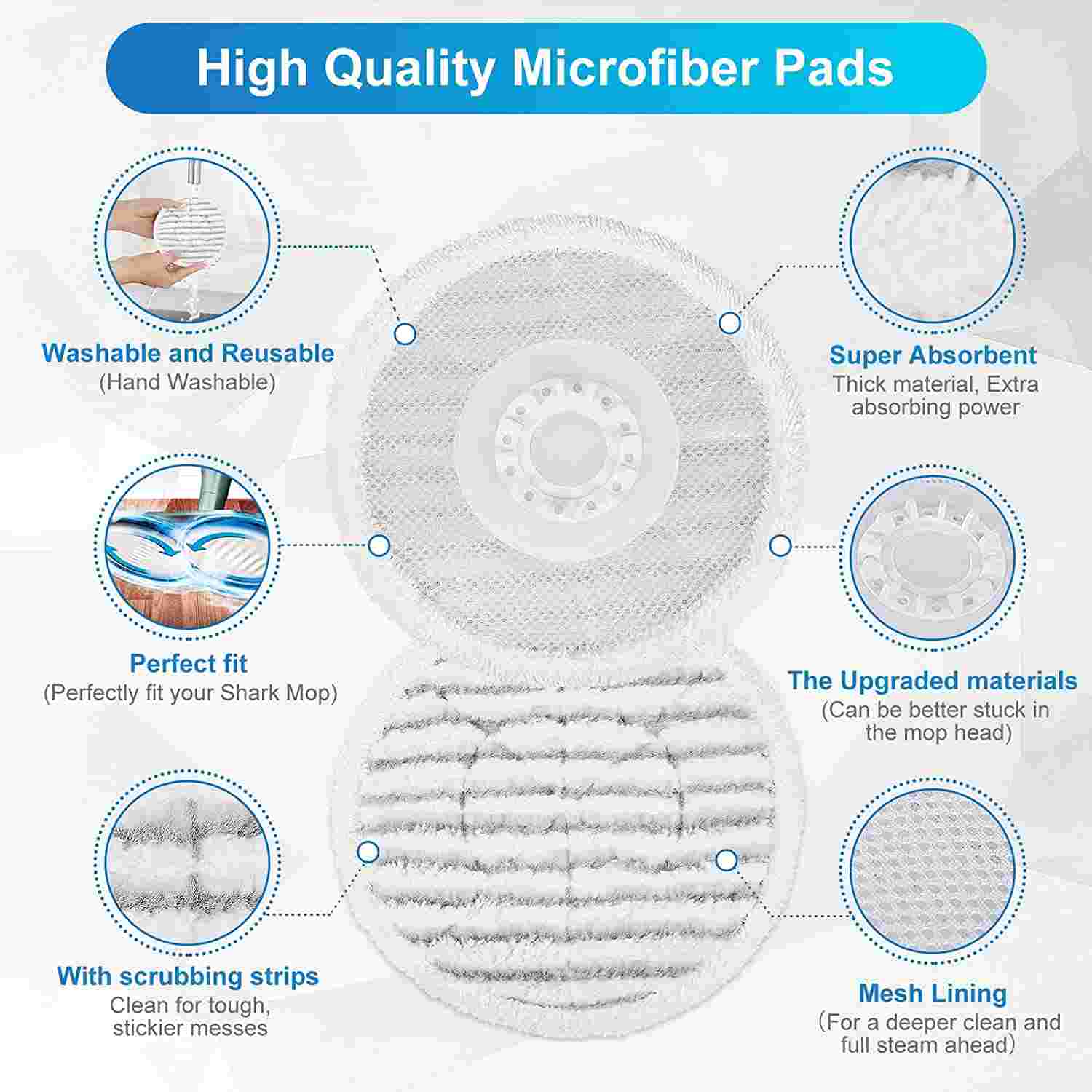 KEEPOW Steam Mop Replacement Pads Compatible with Shark Steam and Scrub Steam Mop S7000AMZ S7000 S7001 S7001TGT S7000 S7020, Washable Pad for Hard Floors