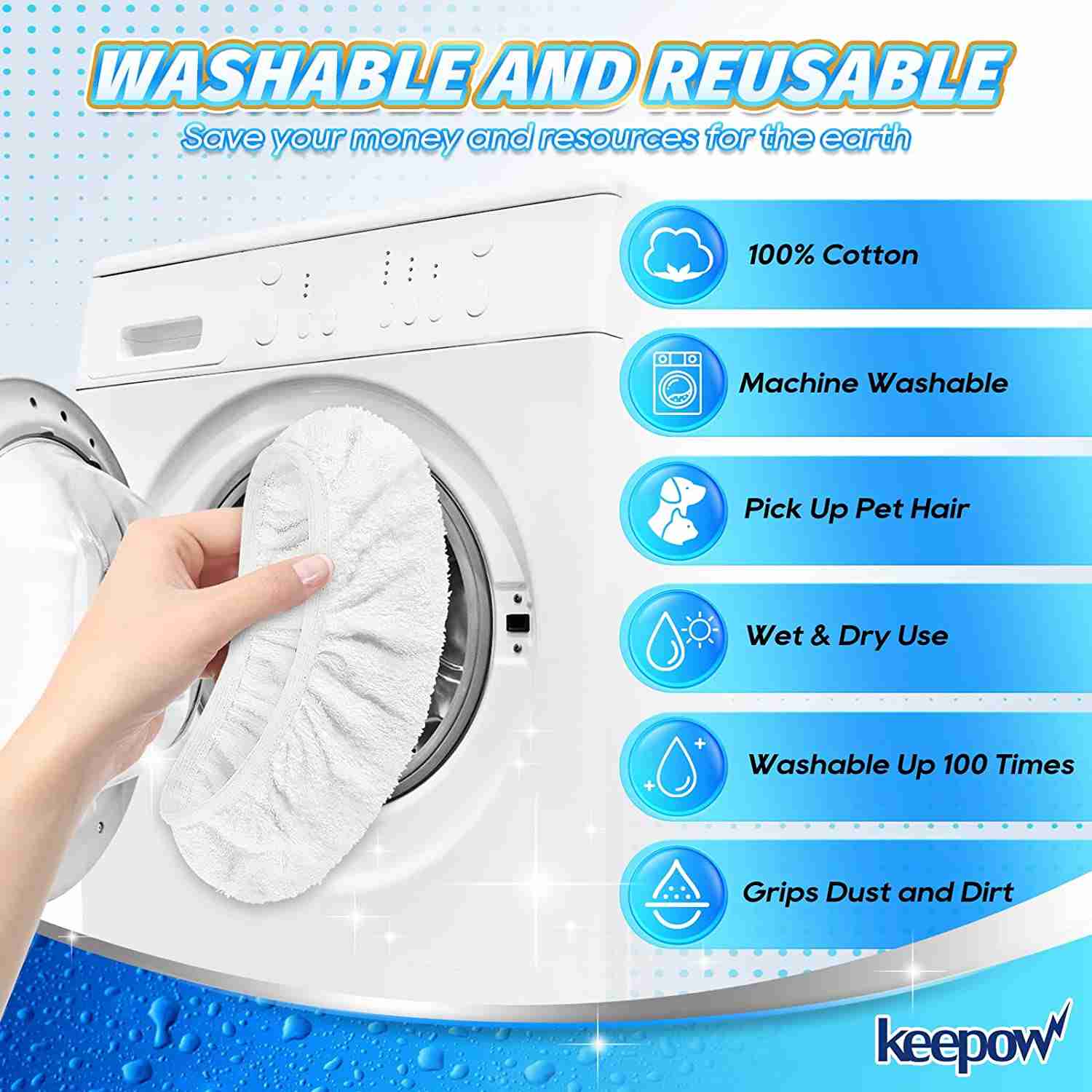 KEEPOW Reusable XL Dry Sweeping Cloths for Swiffer Sweeper X-Large Mop, XL Wet Pads Refills, Washable Cotton Mopping Pads for Surface/Hardwood Floor Cleaning (6 Pack)